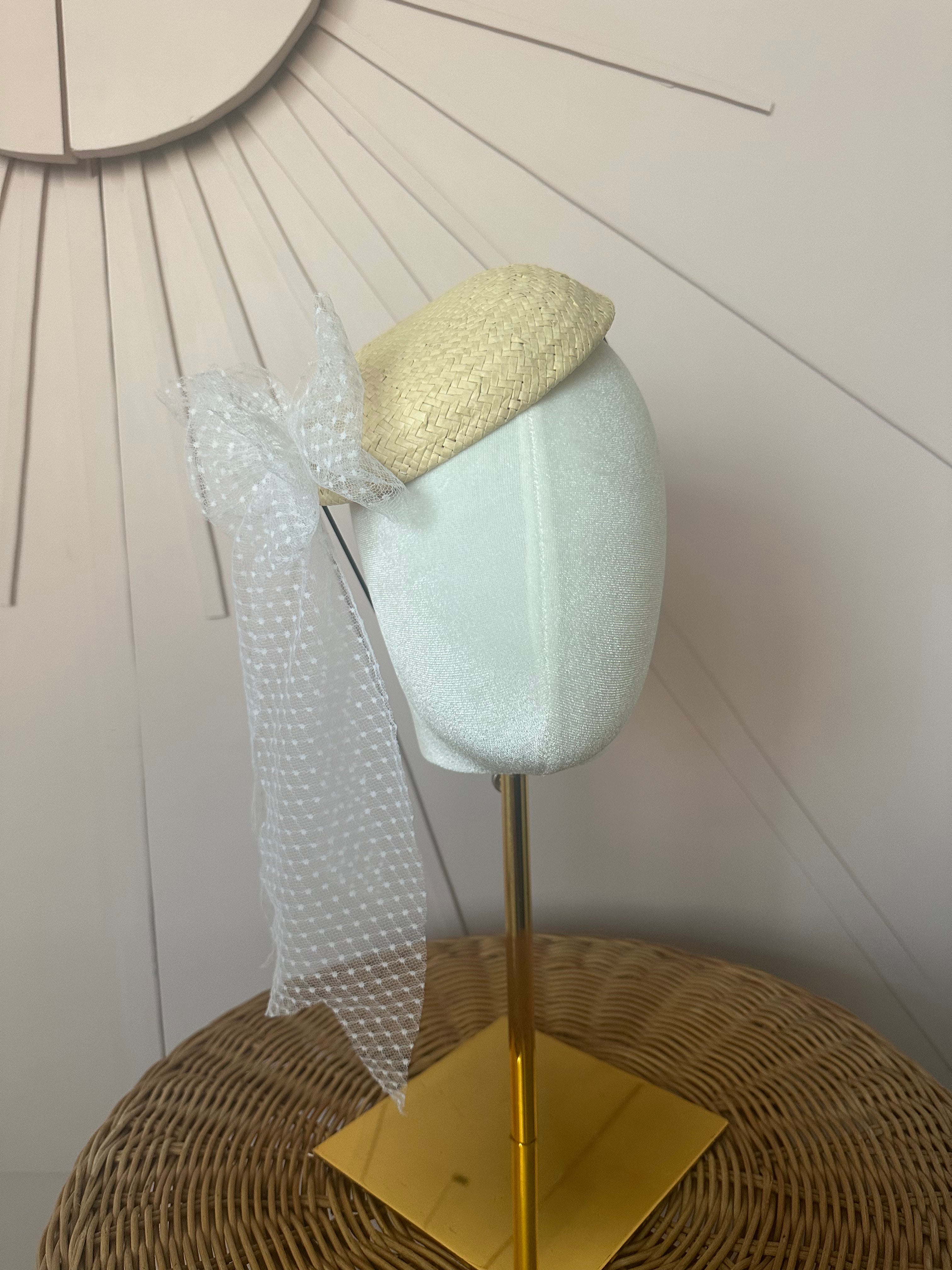 One-of-a-Kind Sustainable Straw Fascinator with Vintage Tulle Bow
