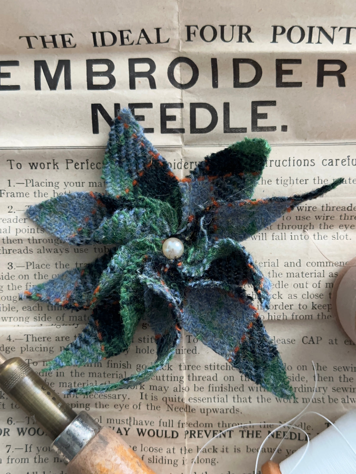 Heritage Tweed Flower Brooch & Hat Embellishment