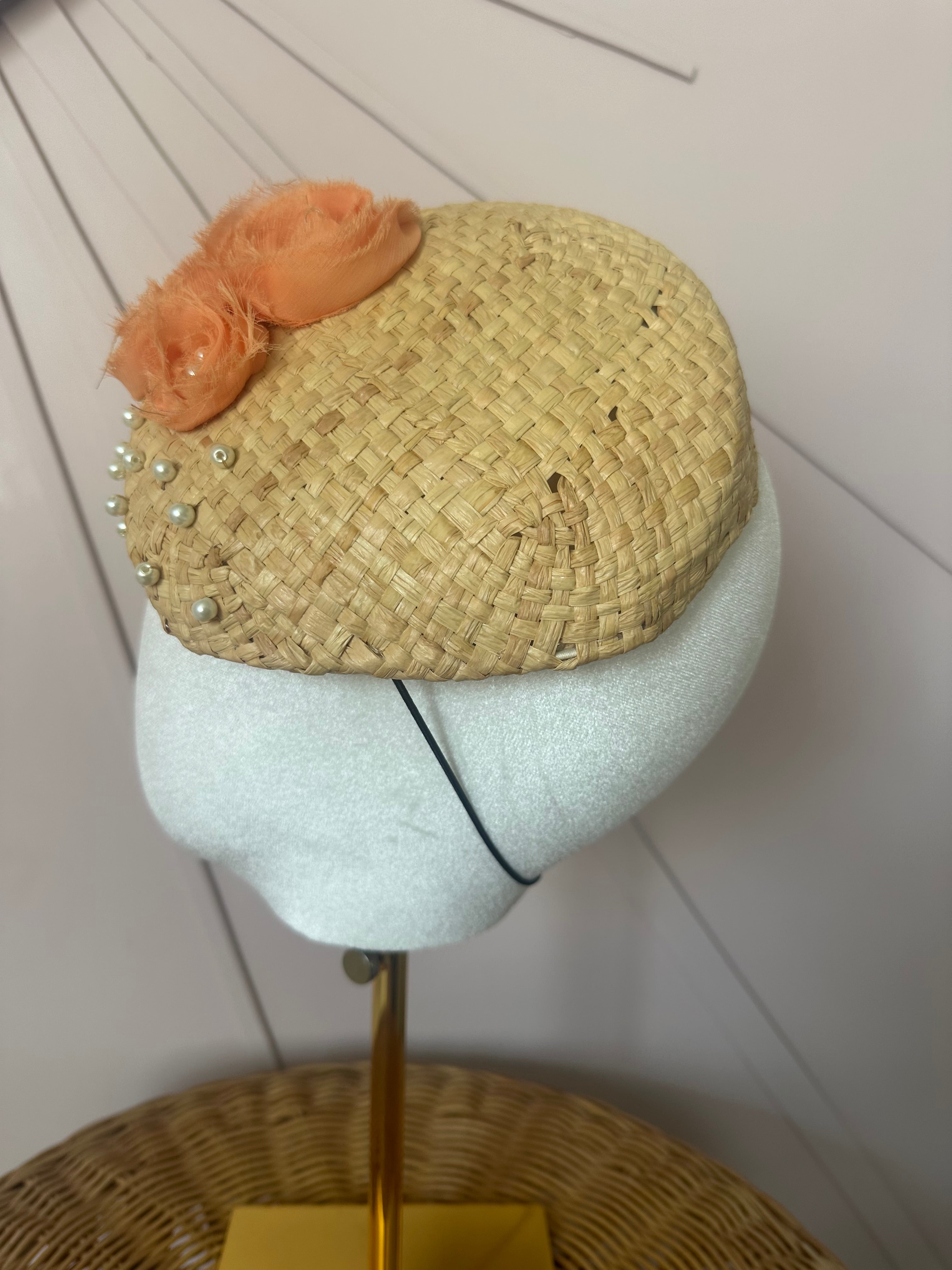 Pale Coral Chiffon Floral Cocktail Hat