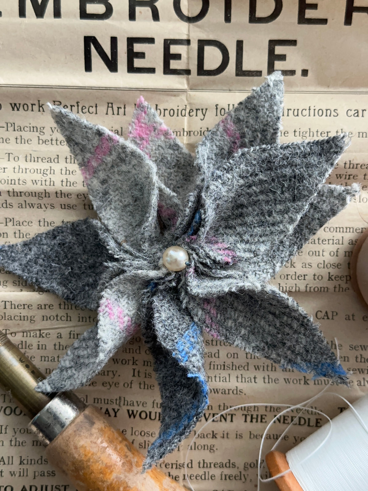Heritage Tweed Flower Brooch & Hat Embellishment