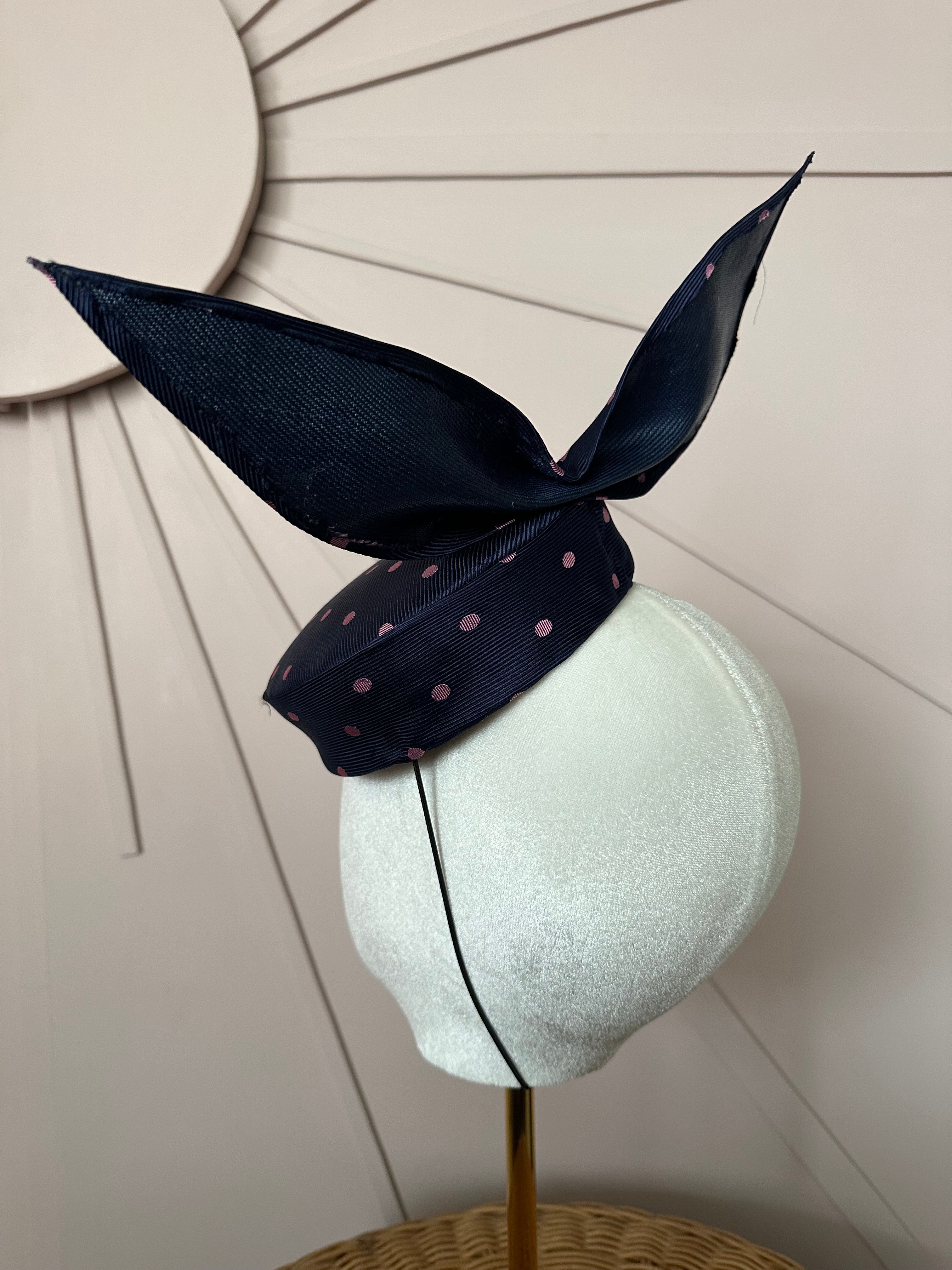Navy Silk Pillbox Hat with Sculptural Bow