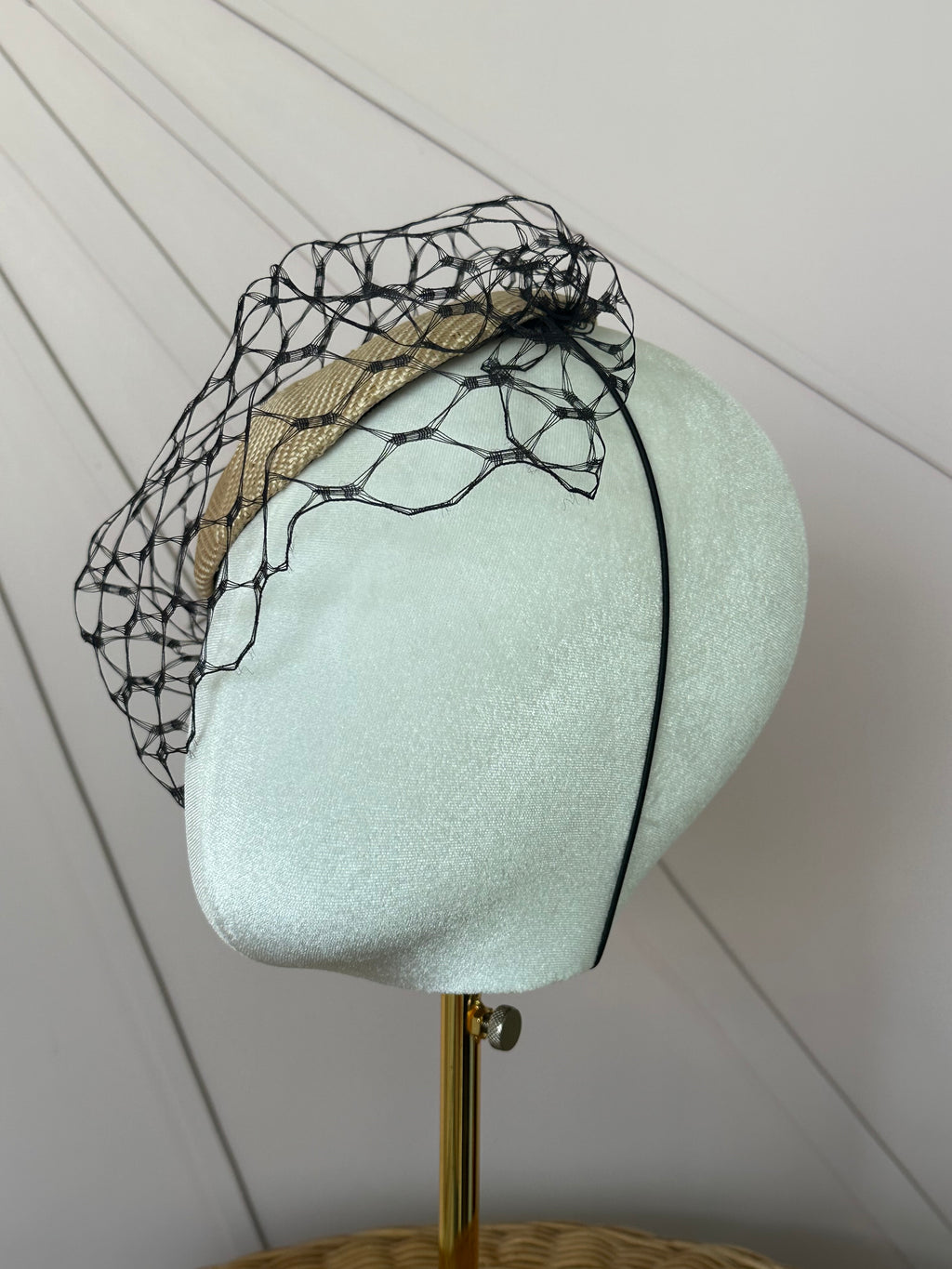 Vintage Sisal Cocktail Hat with Deadstock Russian Veiling | One of a Kind