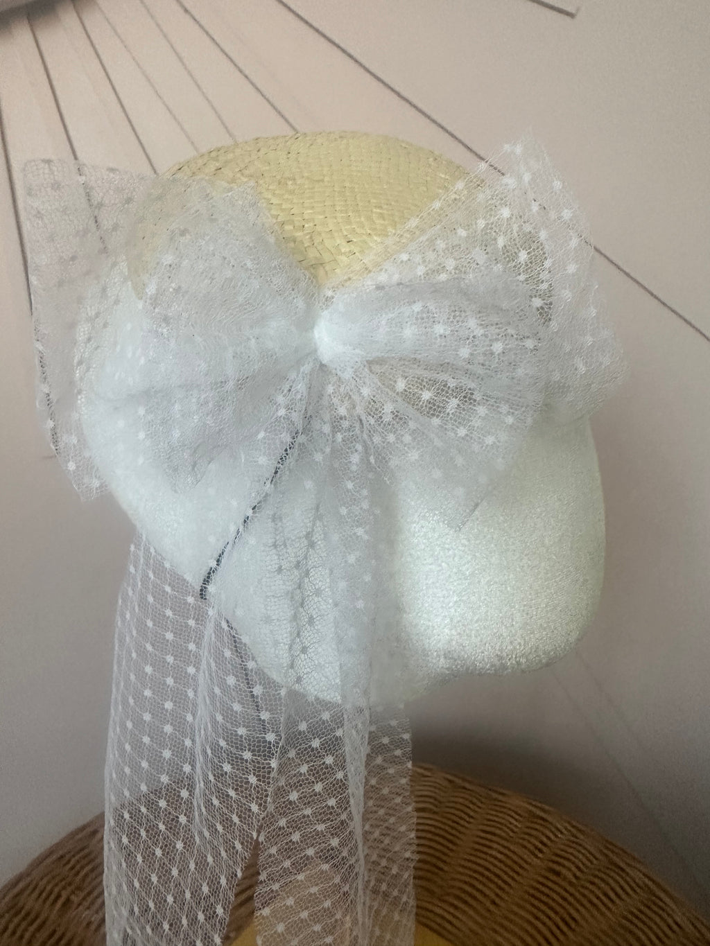 One-of-a-Kind Sustainable Straw Fascinator with Vintage Tulle Bow