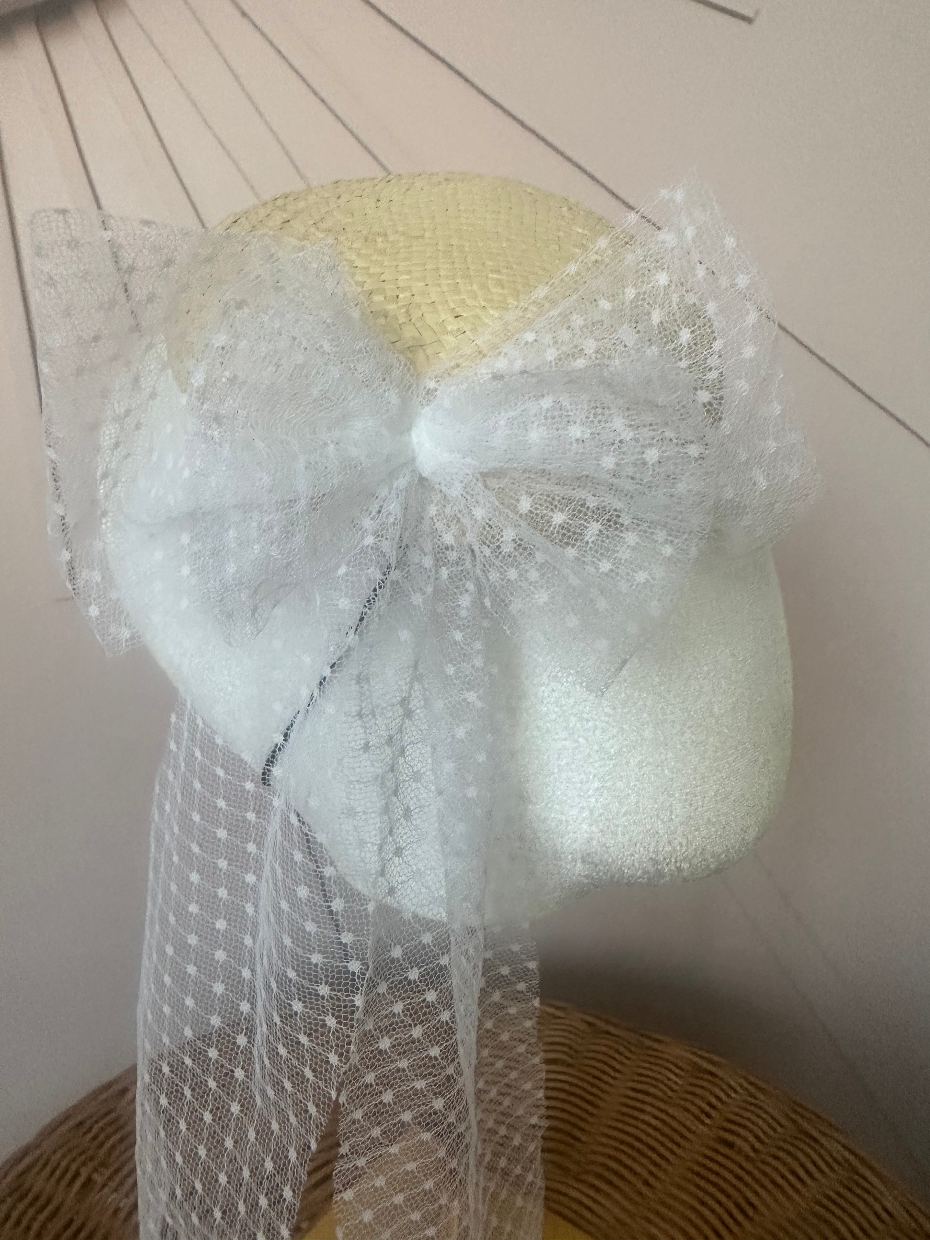 One-of-a-Kind Sustainable Straw Fascinator with Vintage Tulle Bow
