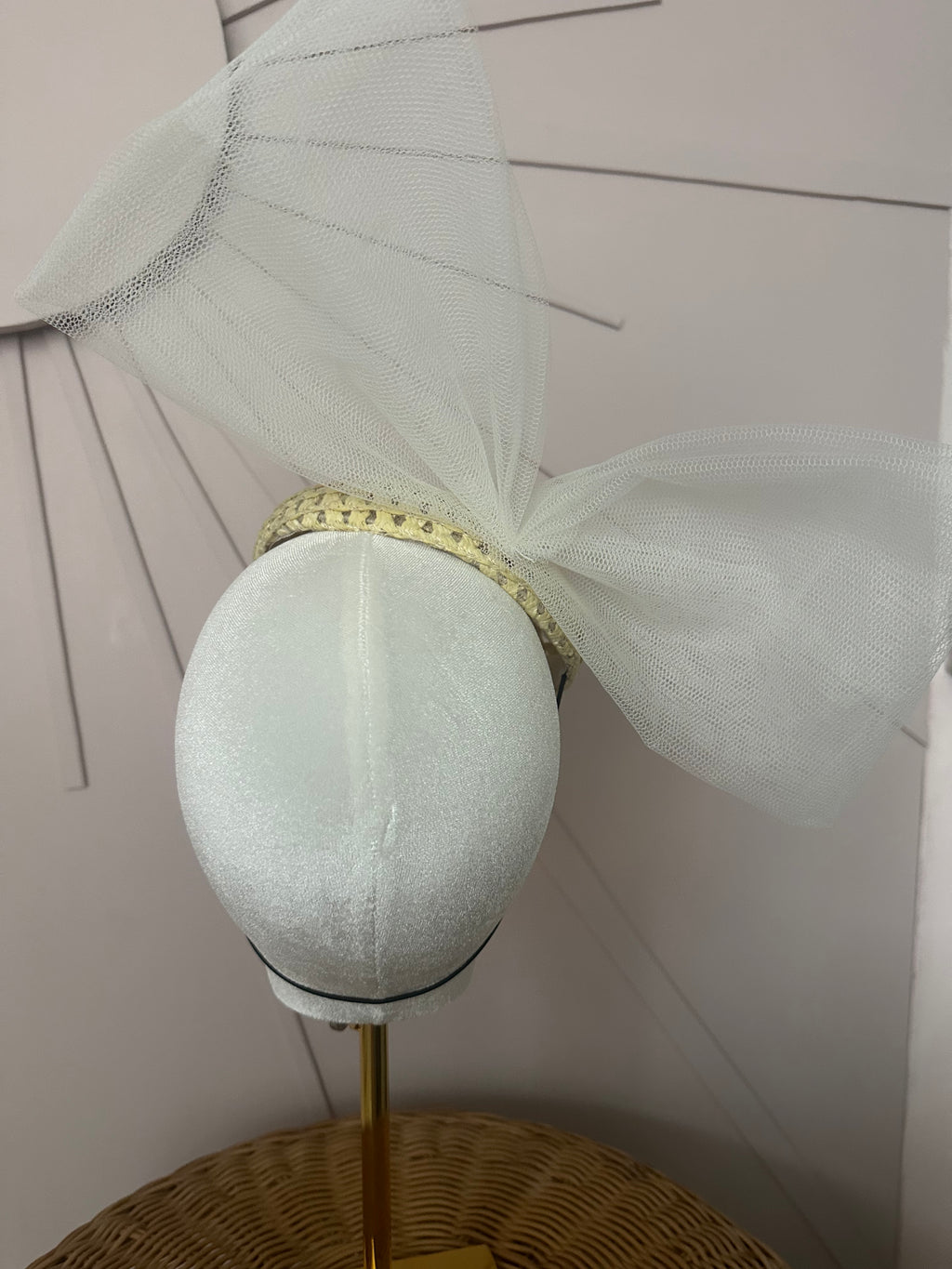 Natural Straw Cocktail Hat with Sculptural Tulle Bow