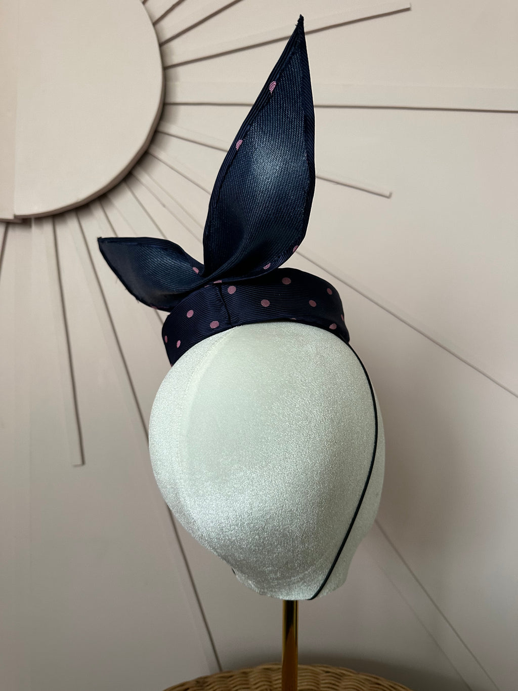 Navy Silk Pillbox Hat with Sculptural Bow
