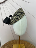 Black & Natural Woven Pillbox Hat with Sculptural Bow