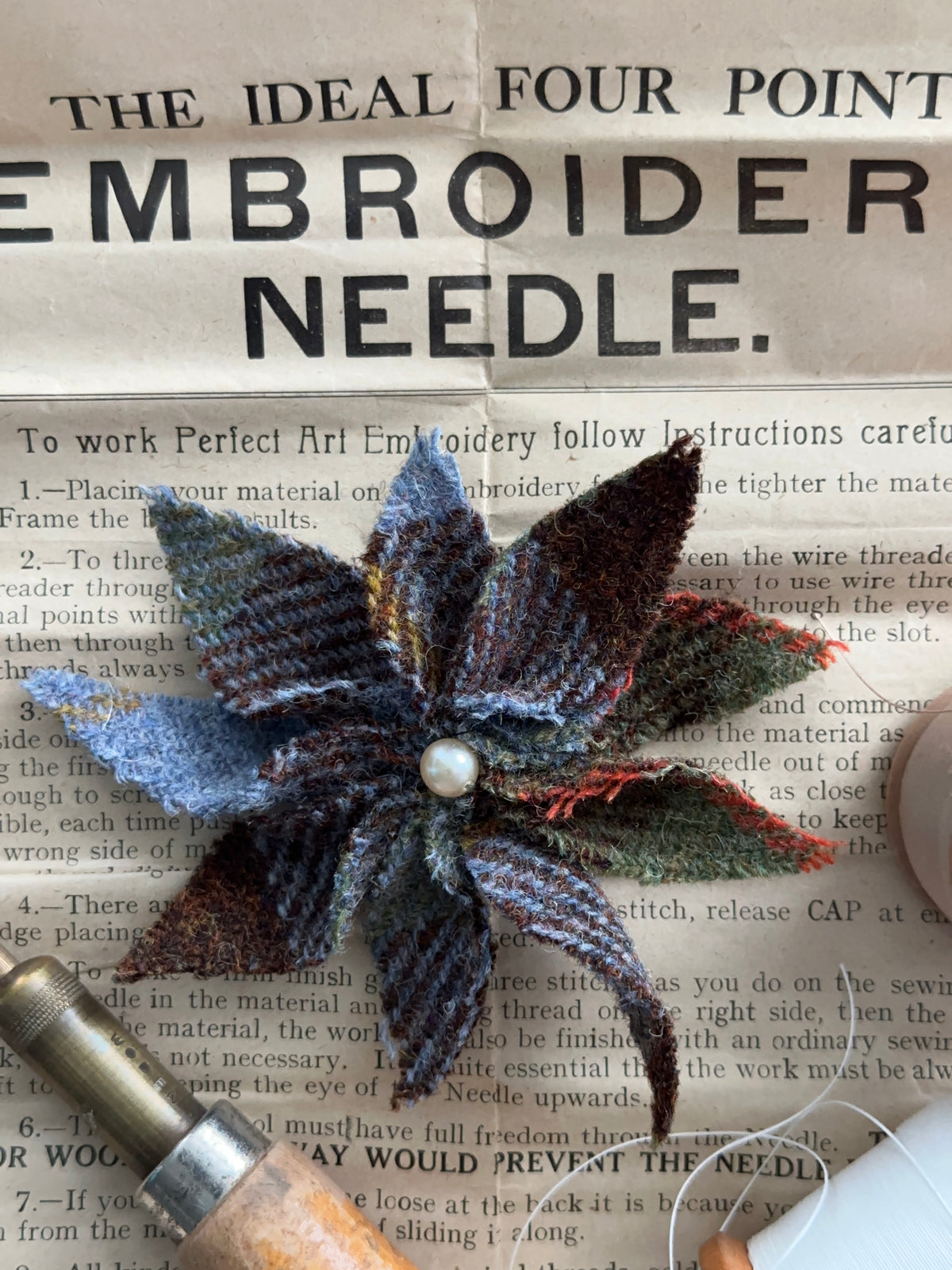 Heritage Tweed Flower Brooch & Hat Embellishment