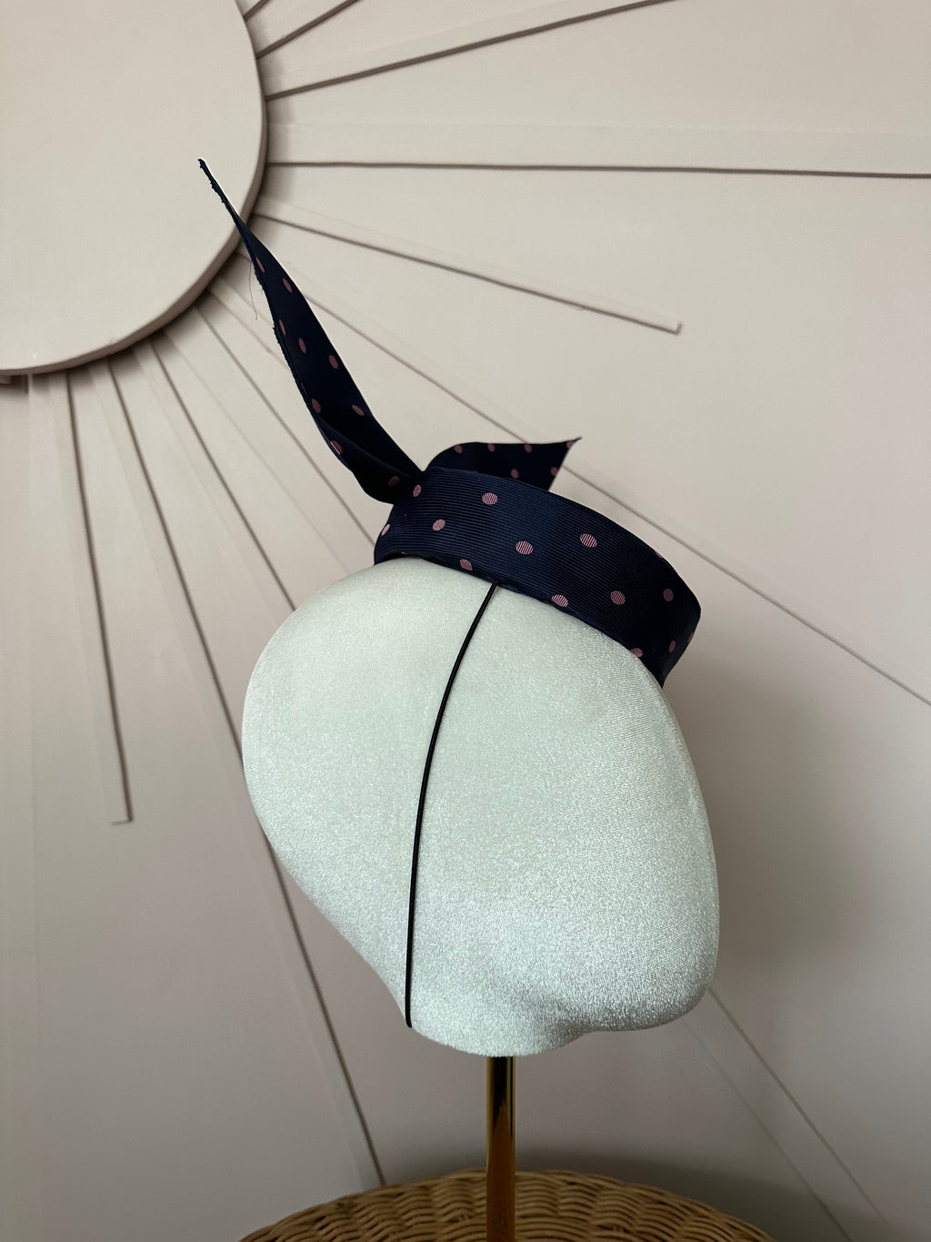 Navy Silk Pillbox Hat with Sculptural Bow