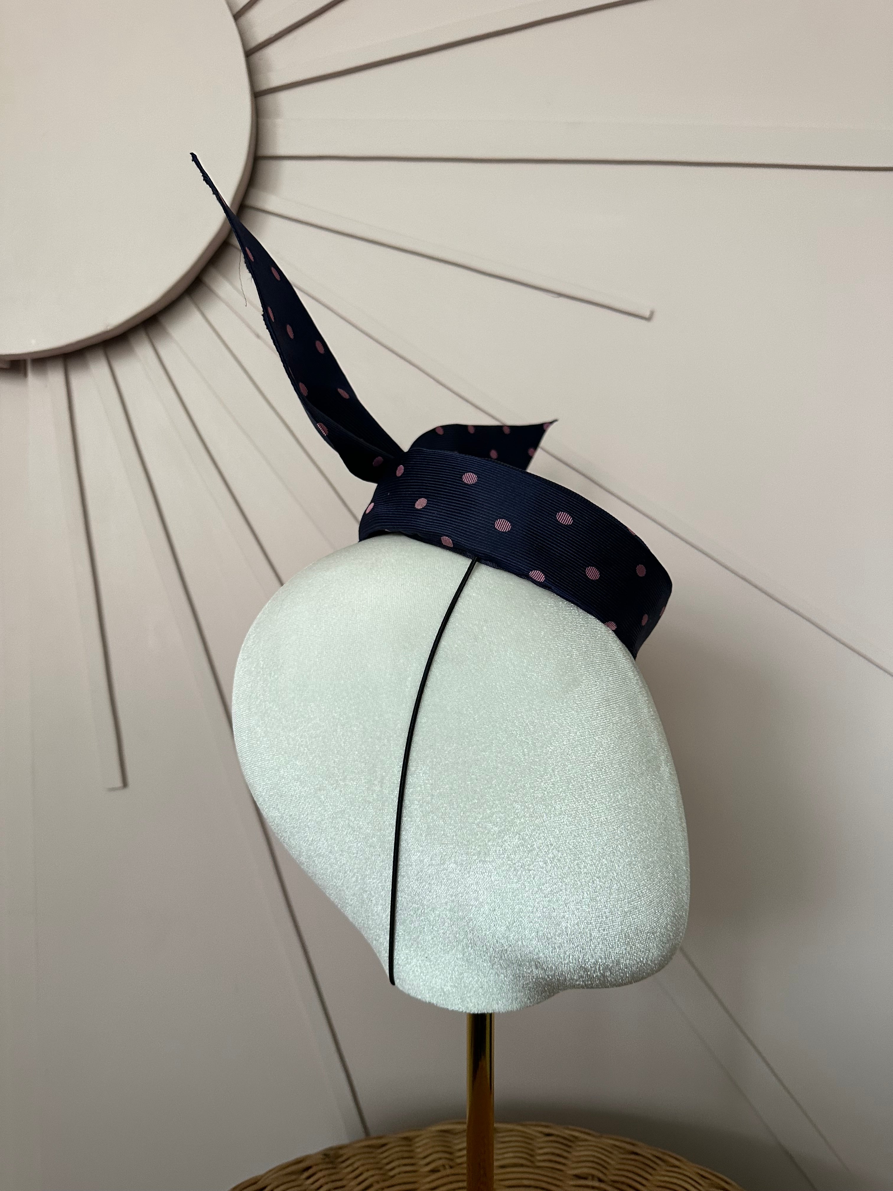 Navy Silk Pillbox Hat with Sculptural Bow