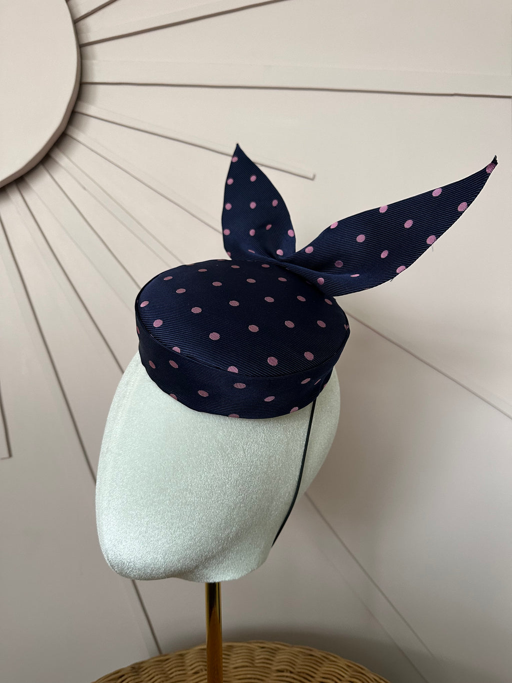 Navy Silk Pillbox Hat with Sculptural Bow