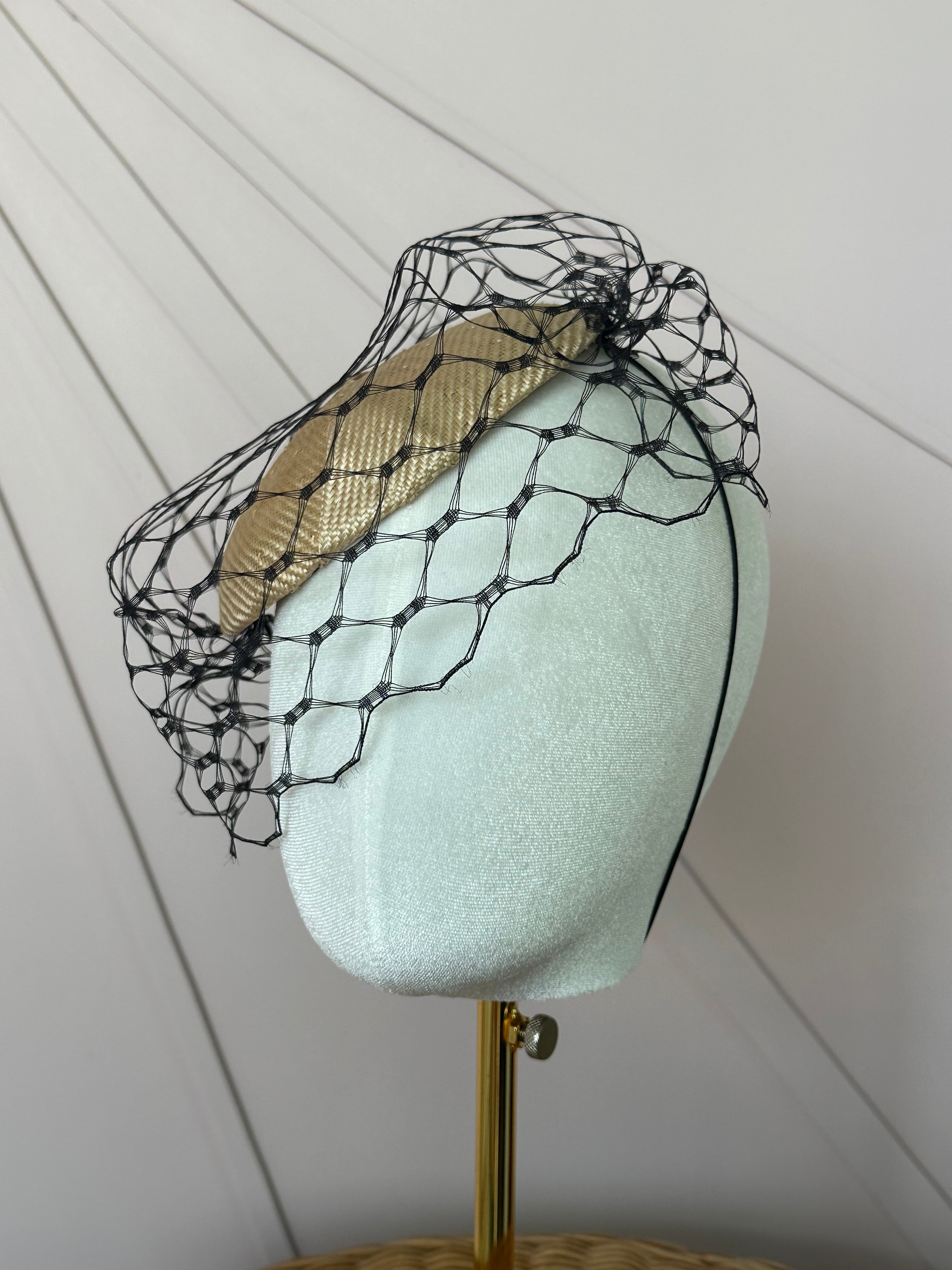 Vintage Sisal Cocktail Hat with Deadstock Russian Veiling | One of a Kind