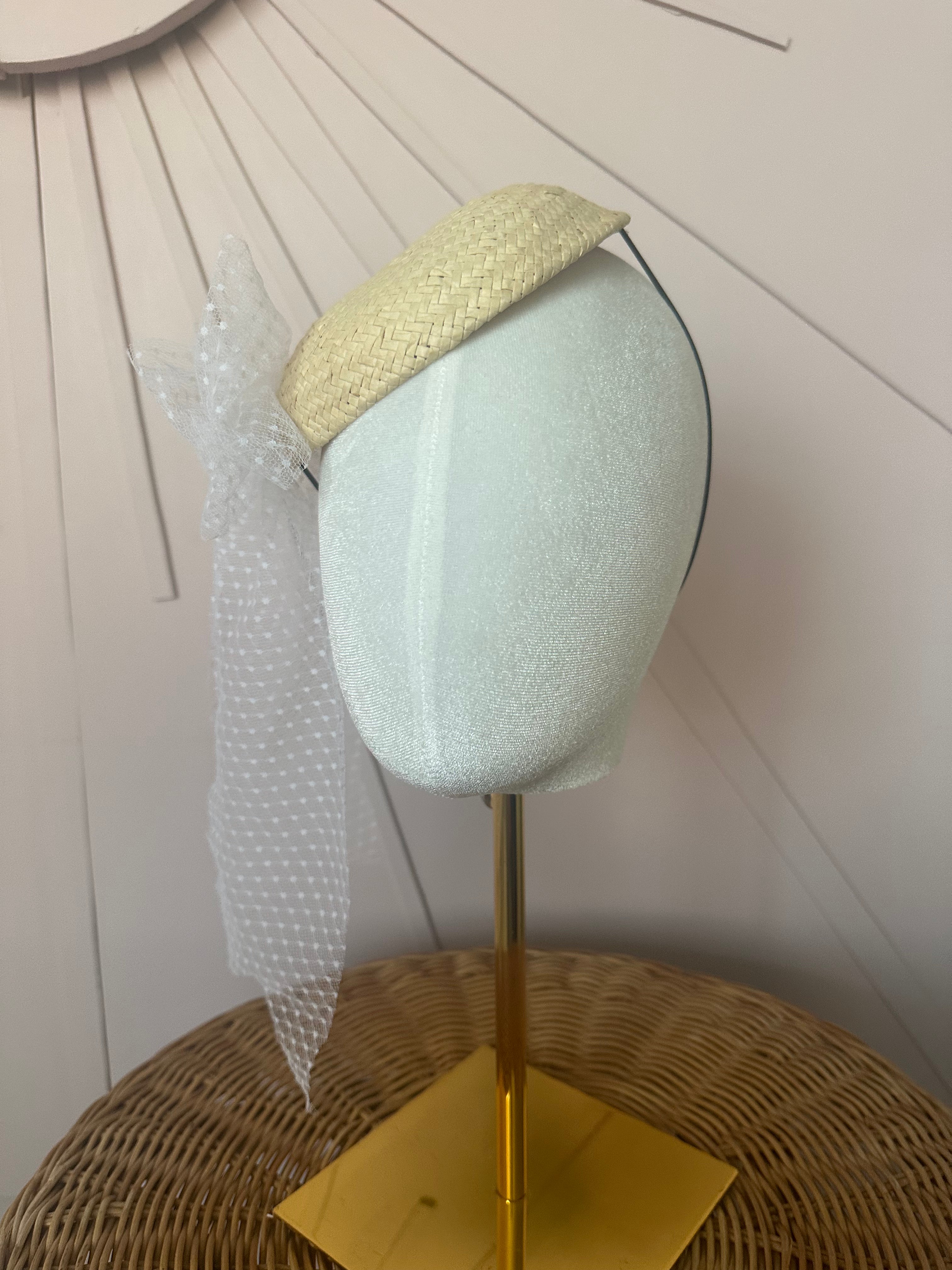One-of-a-Kind Sustainable Straw Fascinator with Vintage Tulle Bow