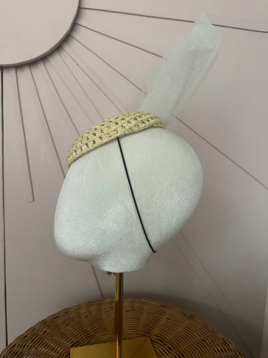 Natural Straw Cocktail Hat with Sculptural Tulle Bow