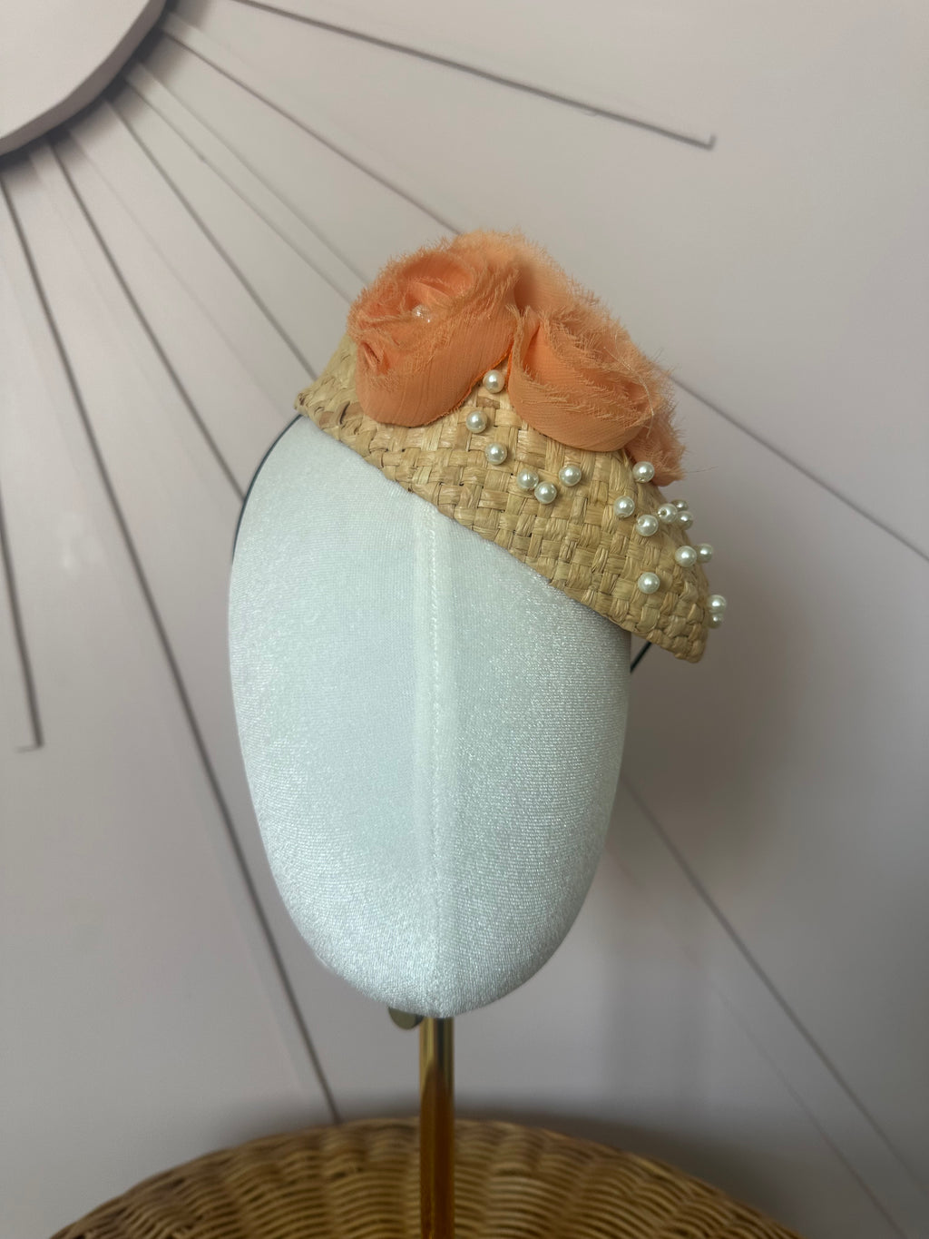 Pale Coral Chiffon Floral Cocktail Hat