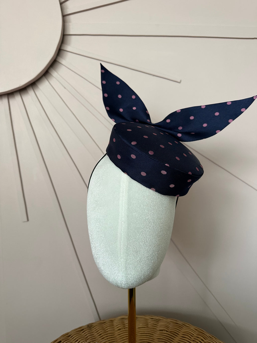 Navy Silk Pillbox Hat with Sculptural Bow