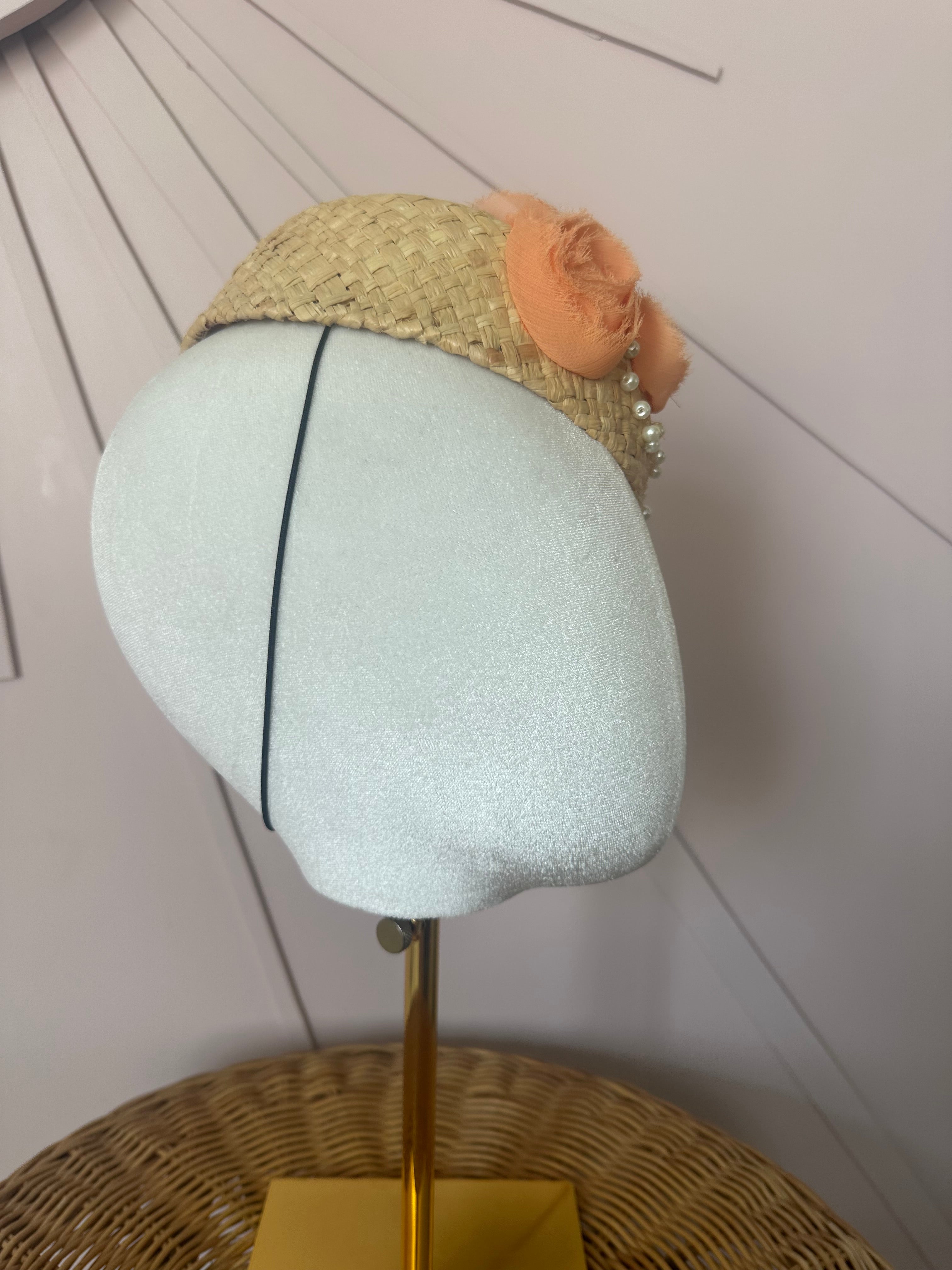 Pale Coral Chiffon Floral Cocktail Hat