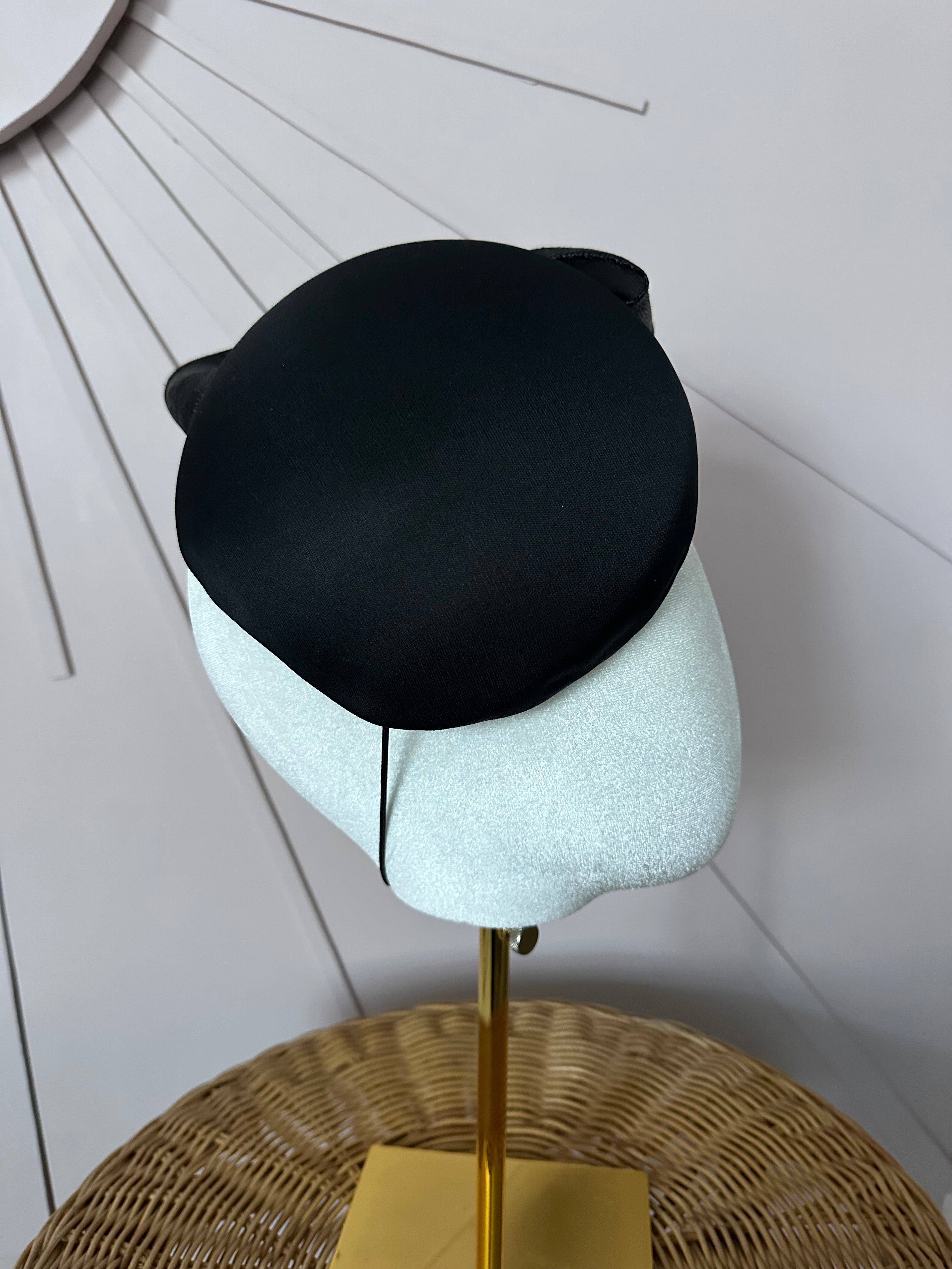 Vintage Black Satin Cocktail Hat with Sculptural Sisal Bow