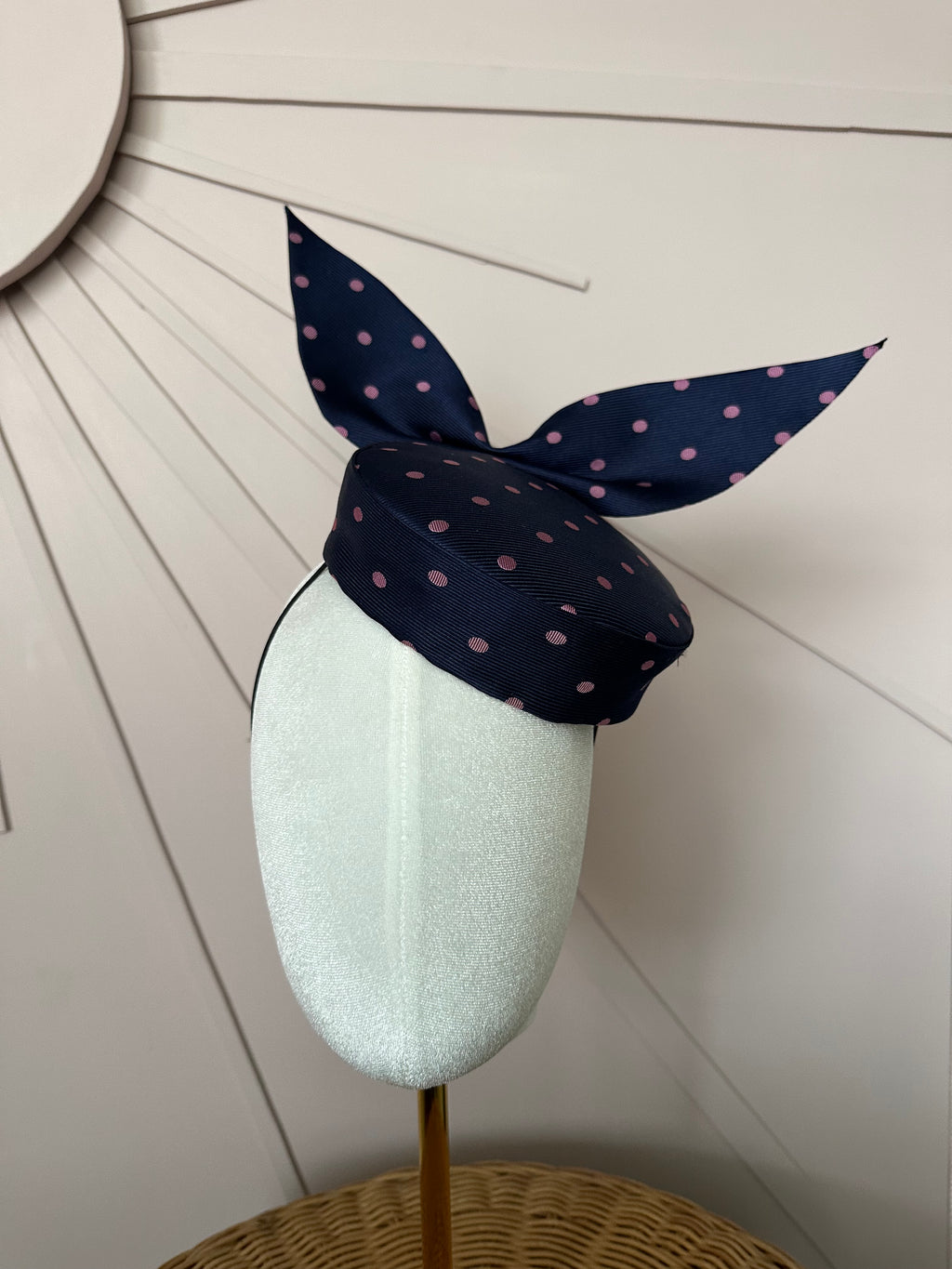 Navy Silk Pillbox Hat with Sculptural Bow