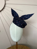 Navy Silk Pillbox Hat with Sculptural Bow
