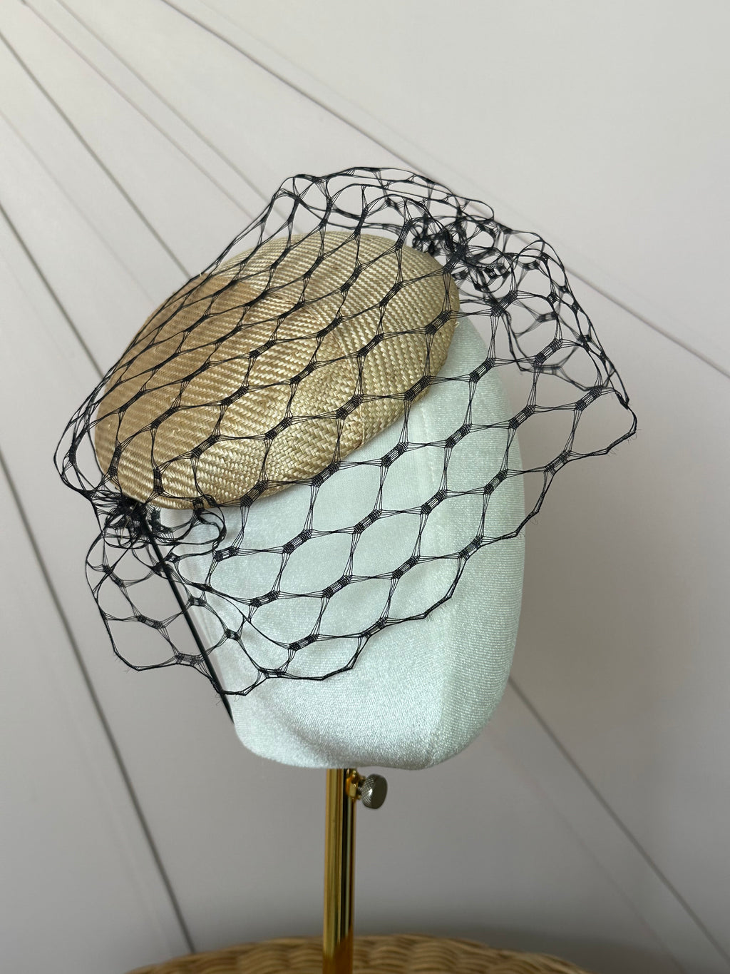 Vintage Sisal Cocktail Hat with Deadstock Russian Veiling | One of a Kind