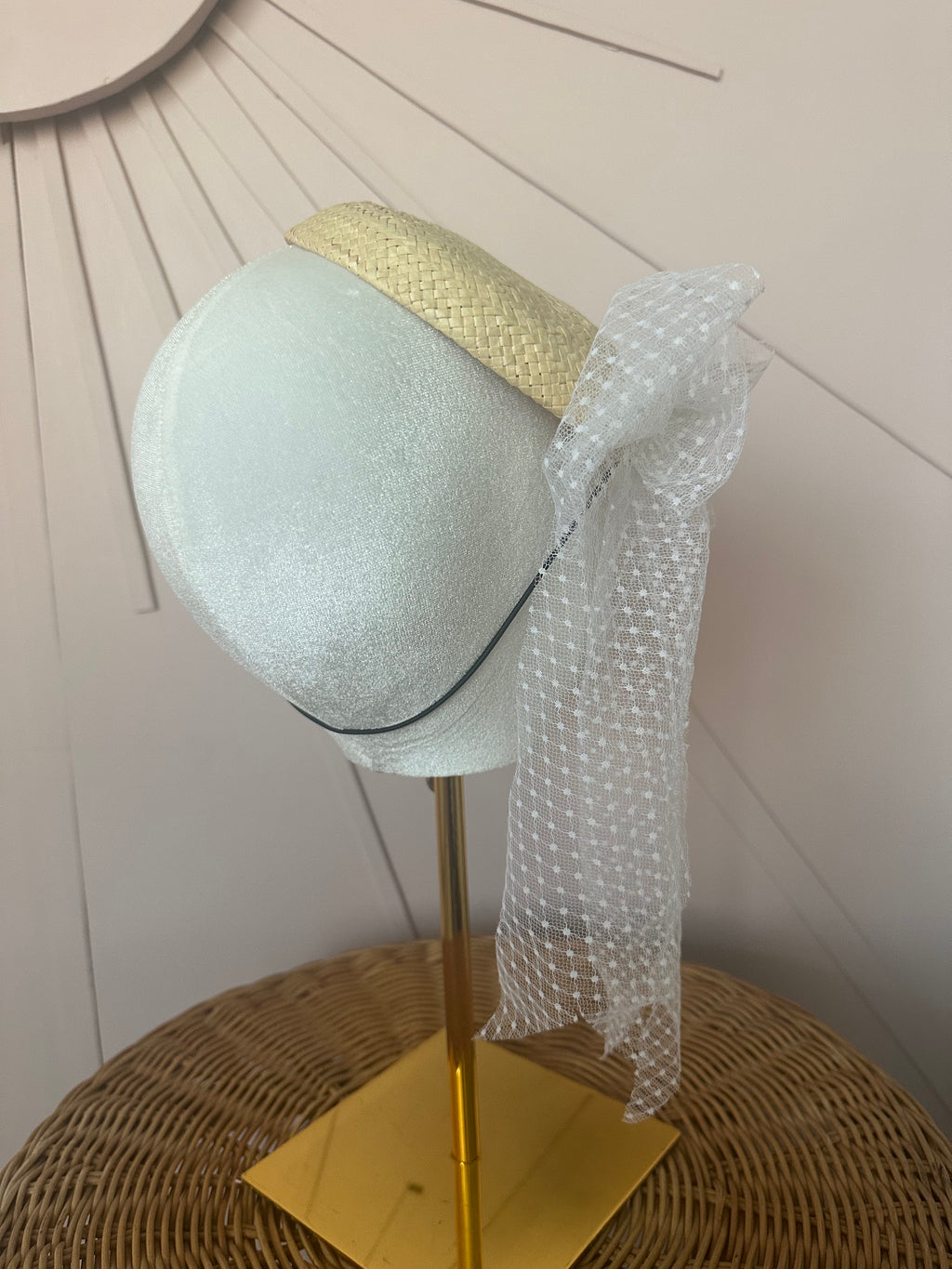 One-of-a-Kind Sustainable Straw Fascinator with Vintage Tulle Bow