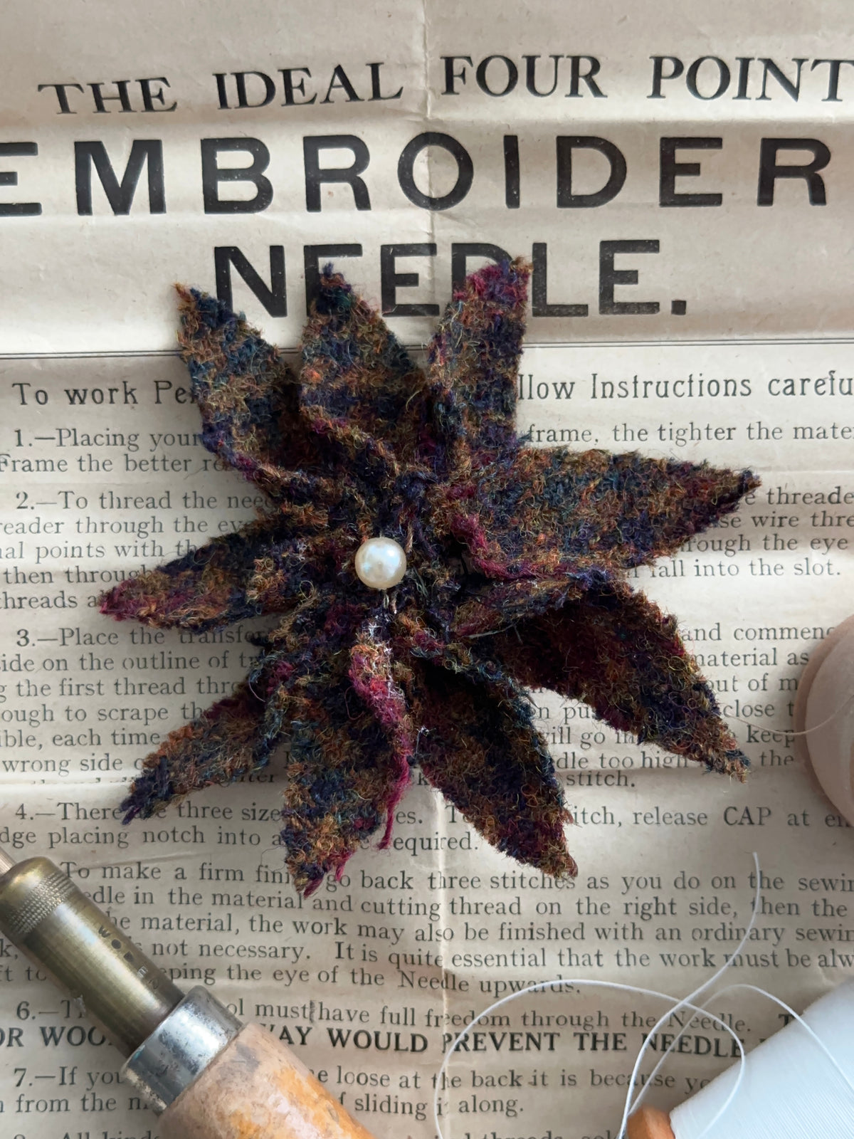 Heritage Tweed Flower Brooch & Hat Embellishment