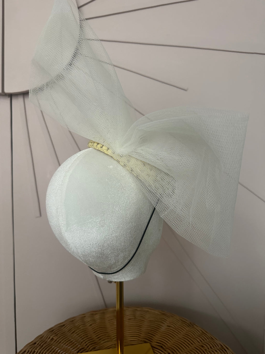 Natural Straw Cocktail Hat with Sculptural Tulle Bow