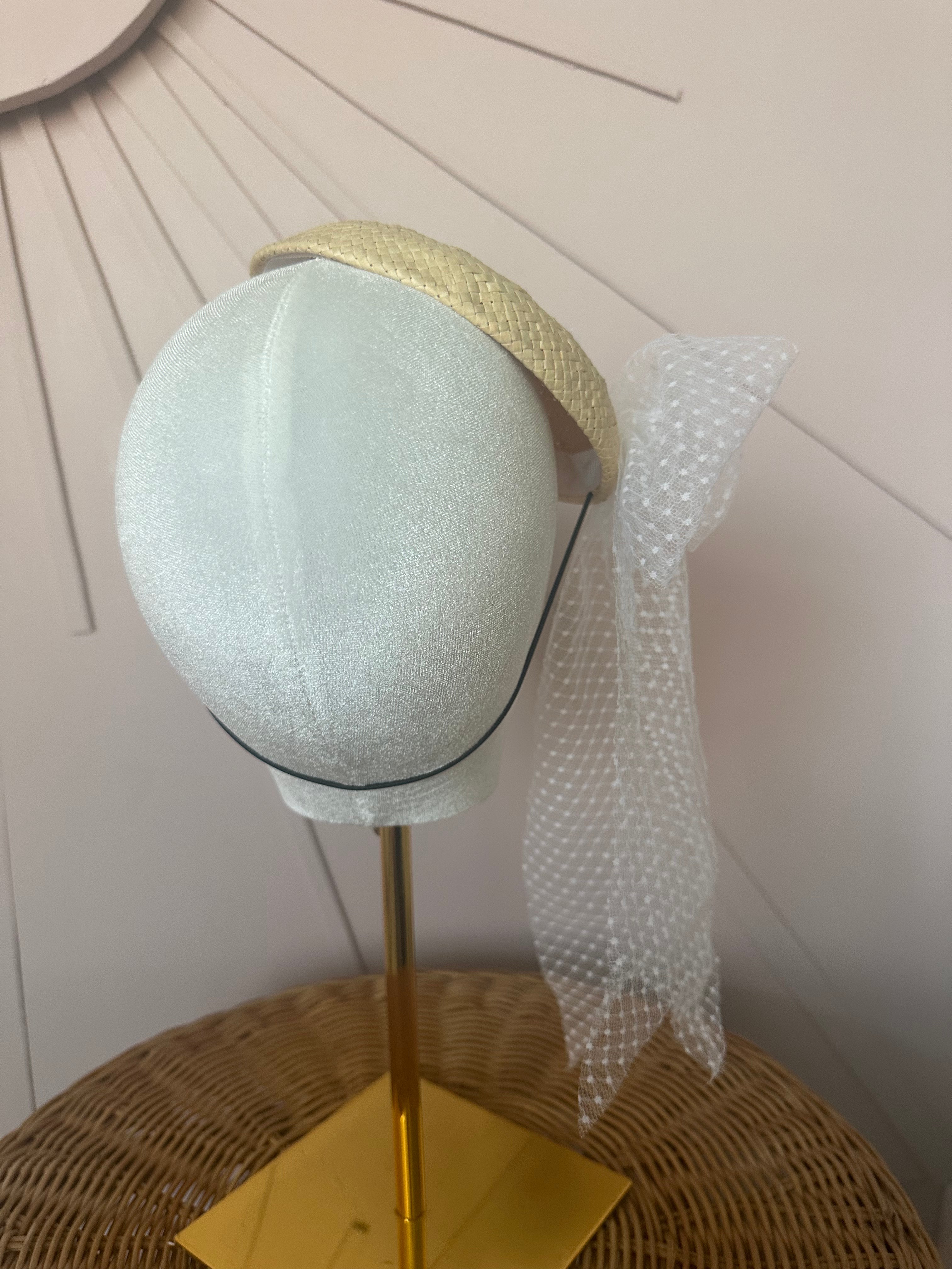 One-of-a-Kind Sustainable Straw Fascinator with Vintage Tulle Bow