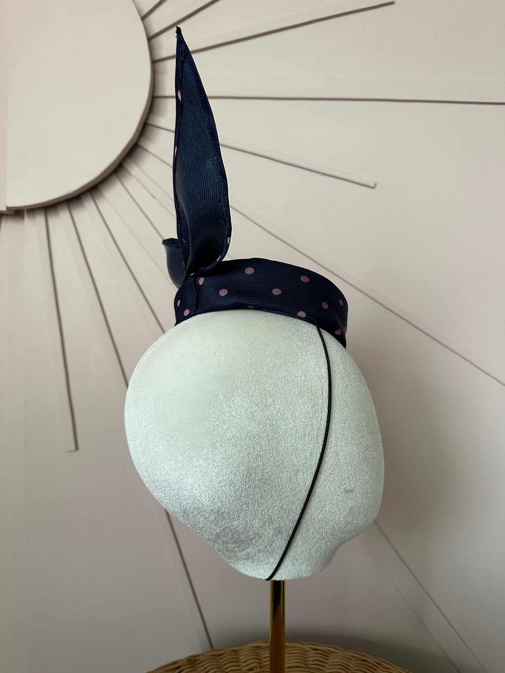 Navy Silk Pillbox Hat with Sculptural Bow