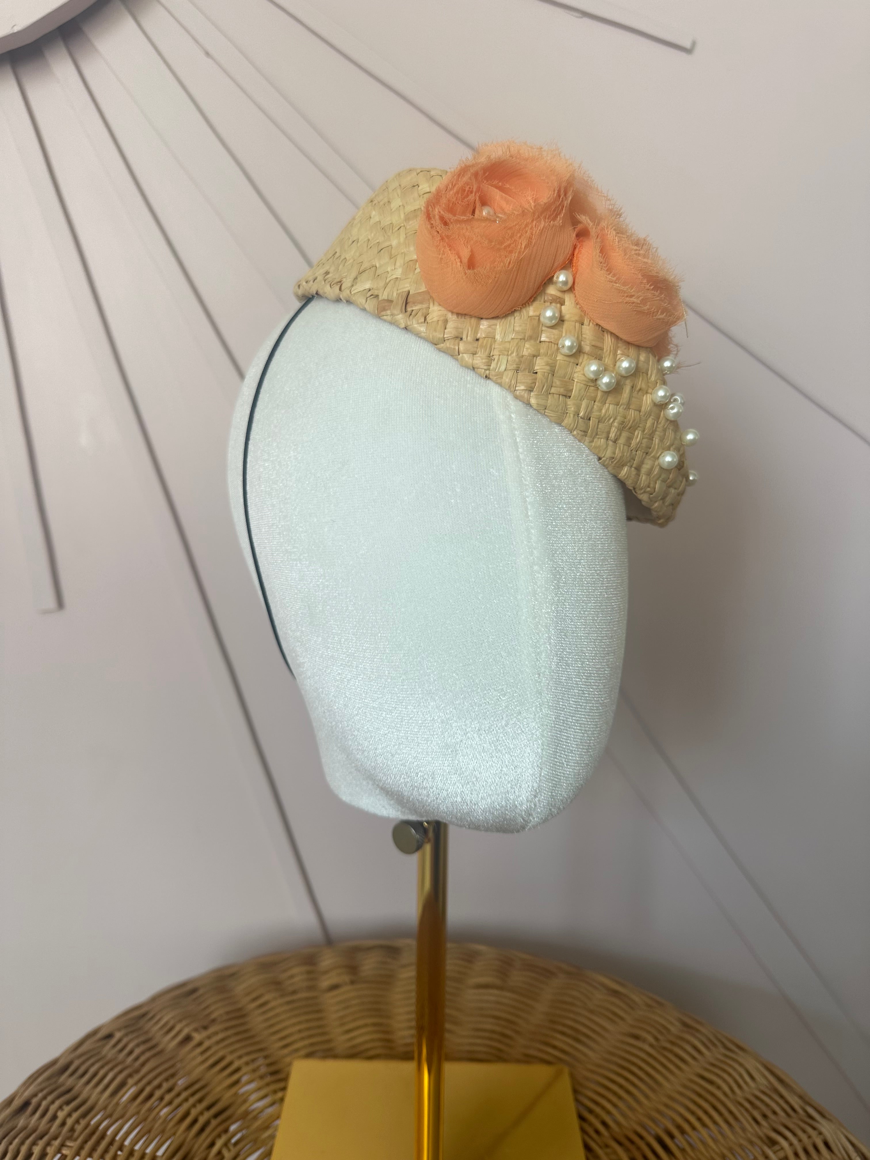 Pale Coral Chiffon Floral Cocktail Hat