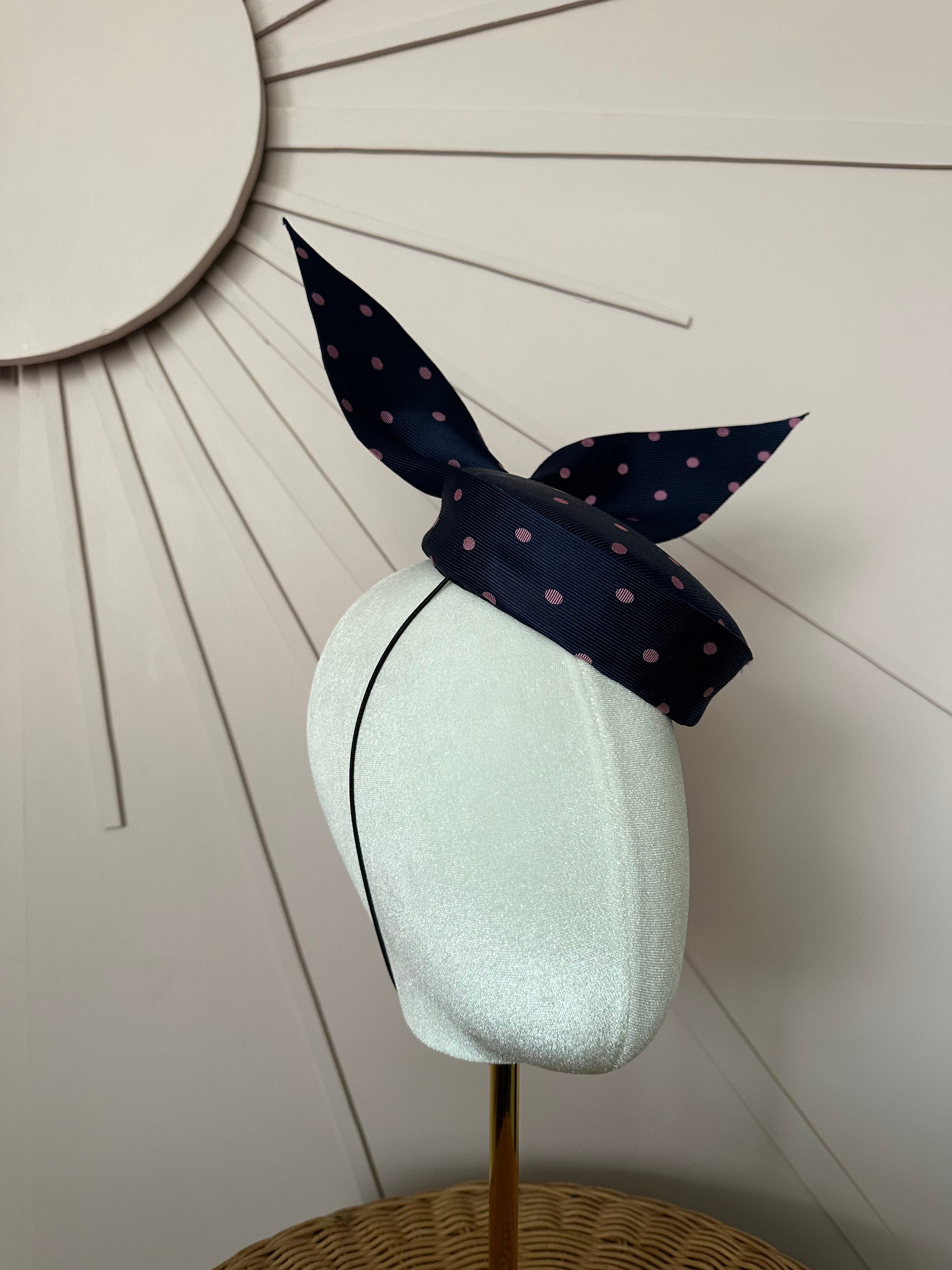 Navy Silk Pillbox Hat with Sculptural Bow