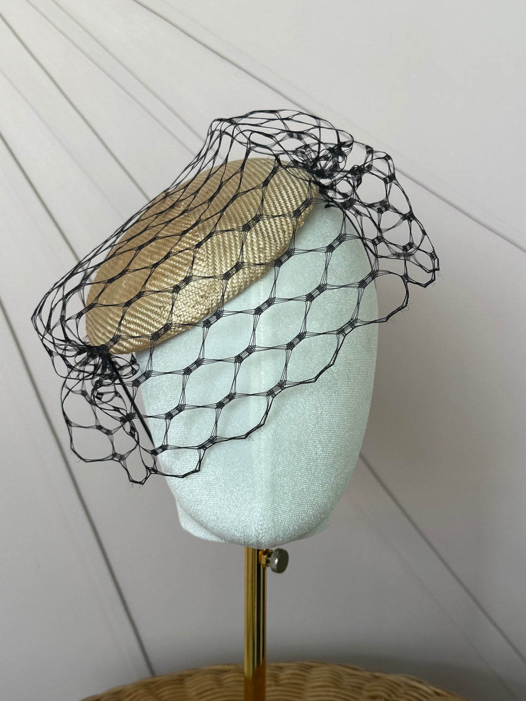 Vintage Sisal Cocktail Hat with Deadstock Russian Veiling | One of a Kind
