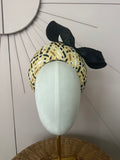Patterned Straw Halo Headband with Vintage Sisal Bow | One-of-a-Kind Millinery