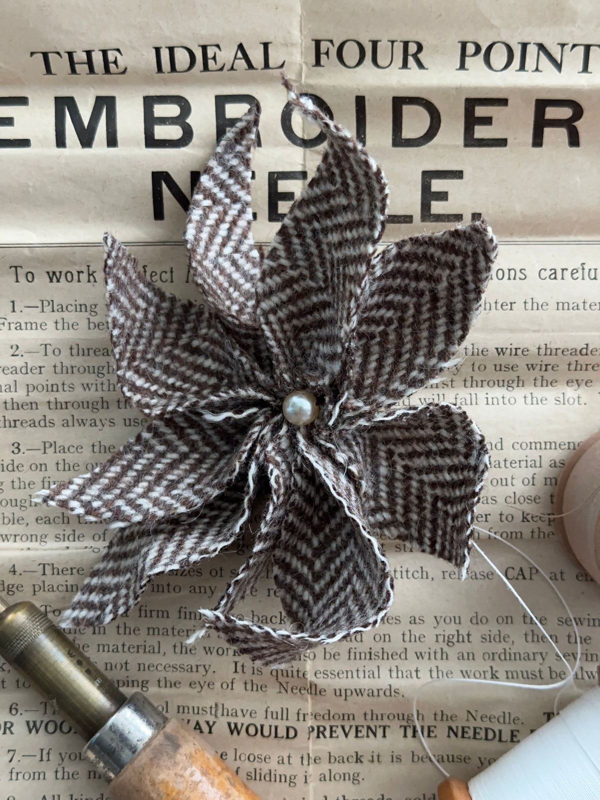 Heritage Tweed Flower Brooch & Hat Embellishment