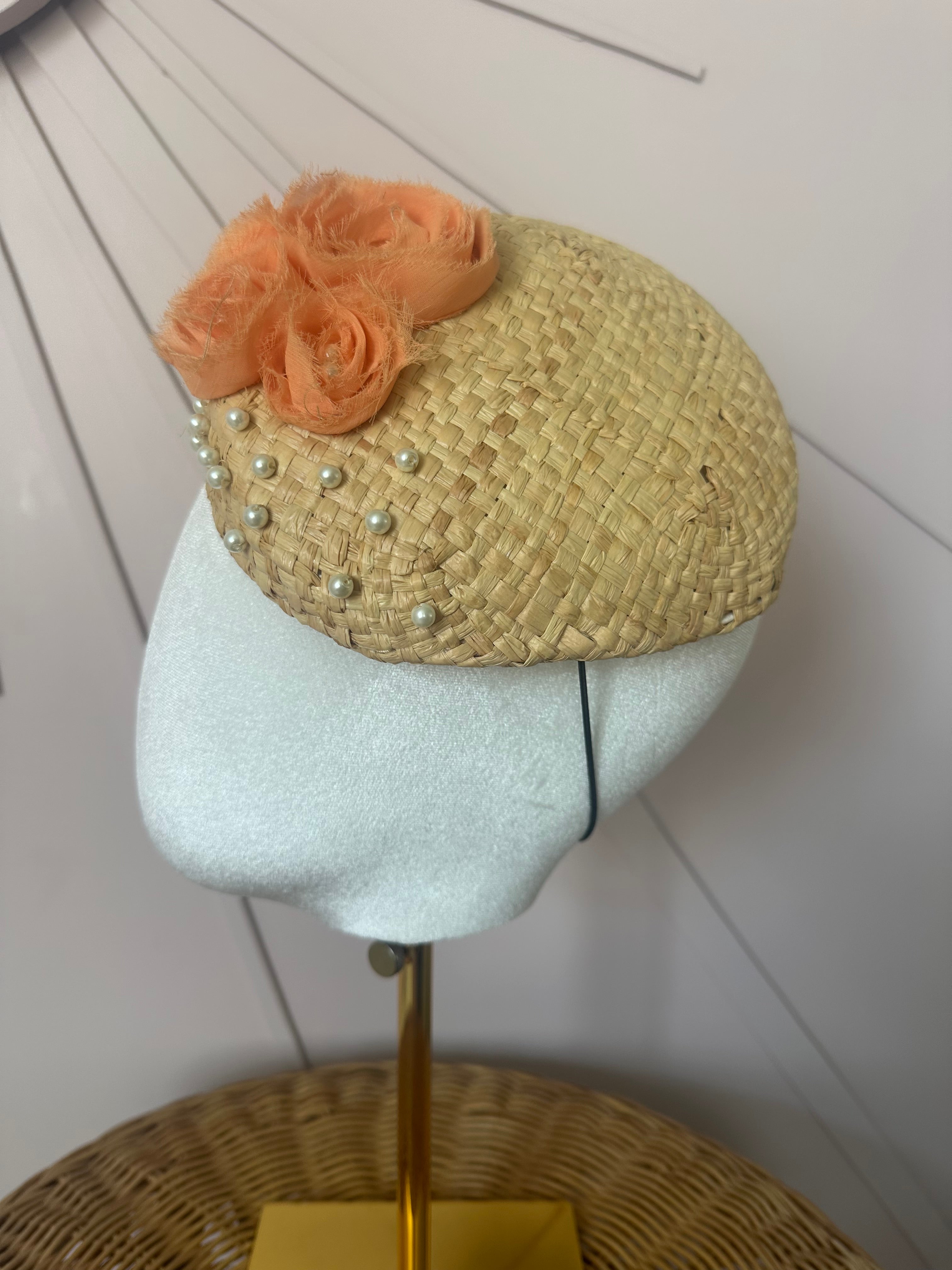 Pale Coral Chiffon Floral Cocktail Hat