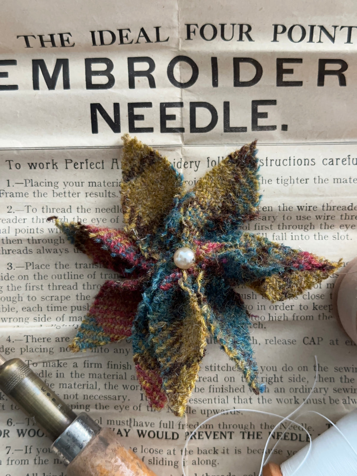 Heritage Tweed Flower Brooch & Hat Embellishment