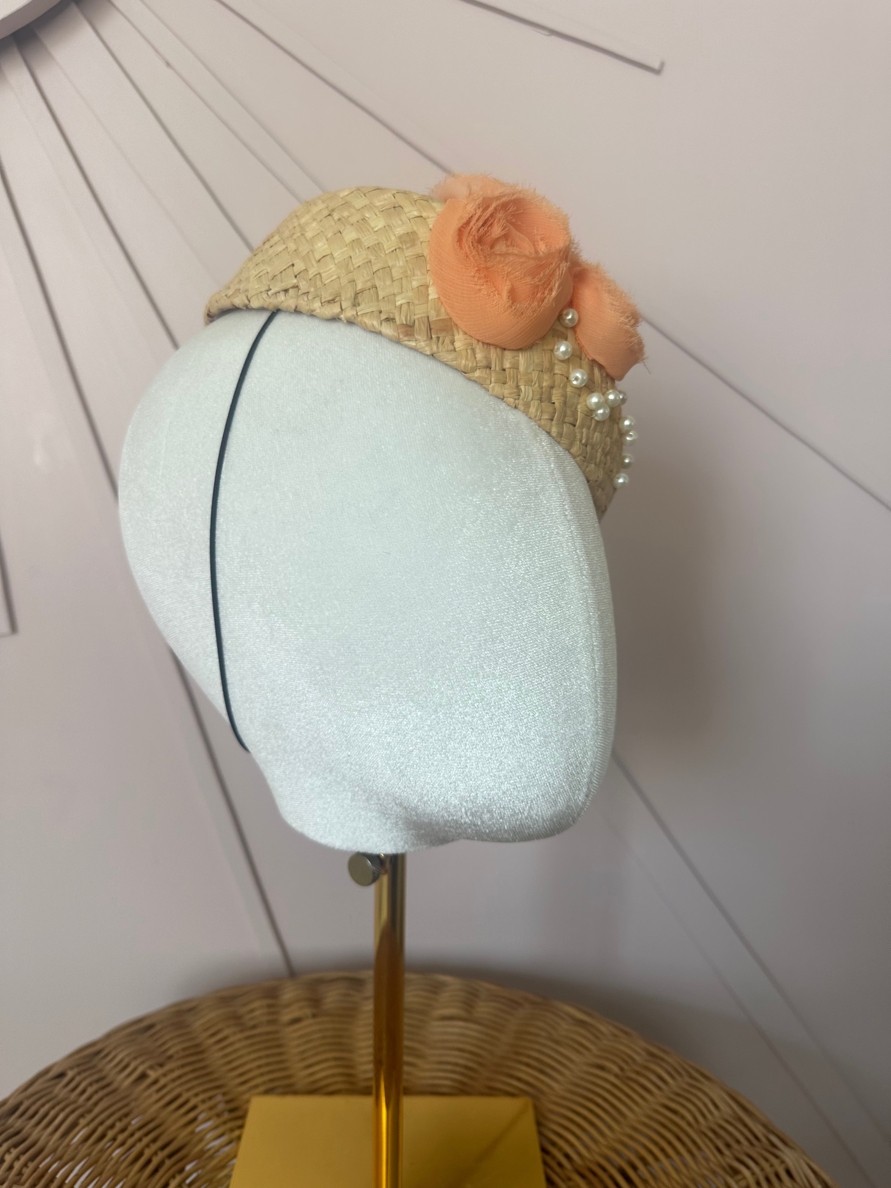 Pale Coral Chiffon Floral Cocktail Hat