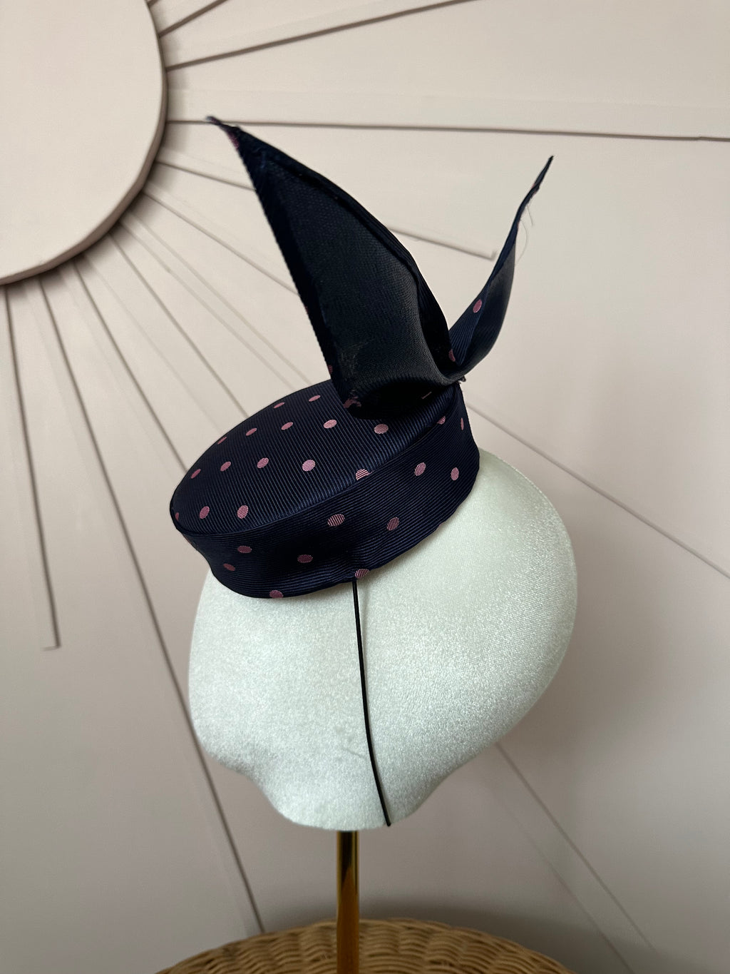 Navy Silk Pillbox Hat with Sculptural Bow