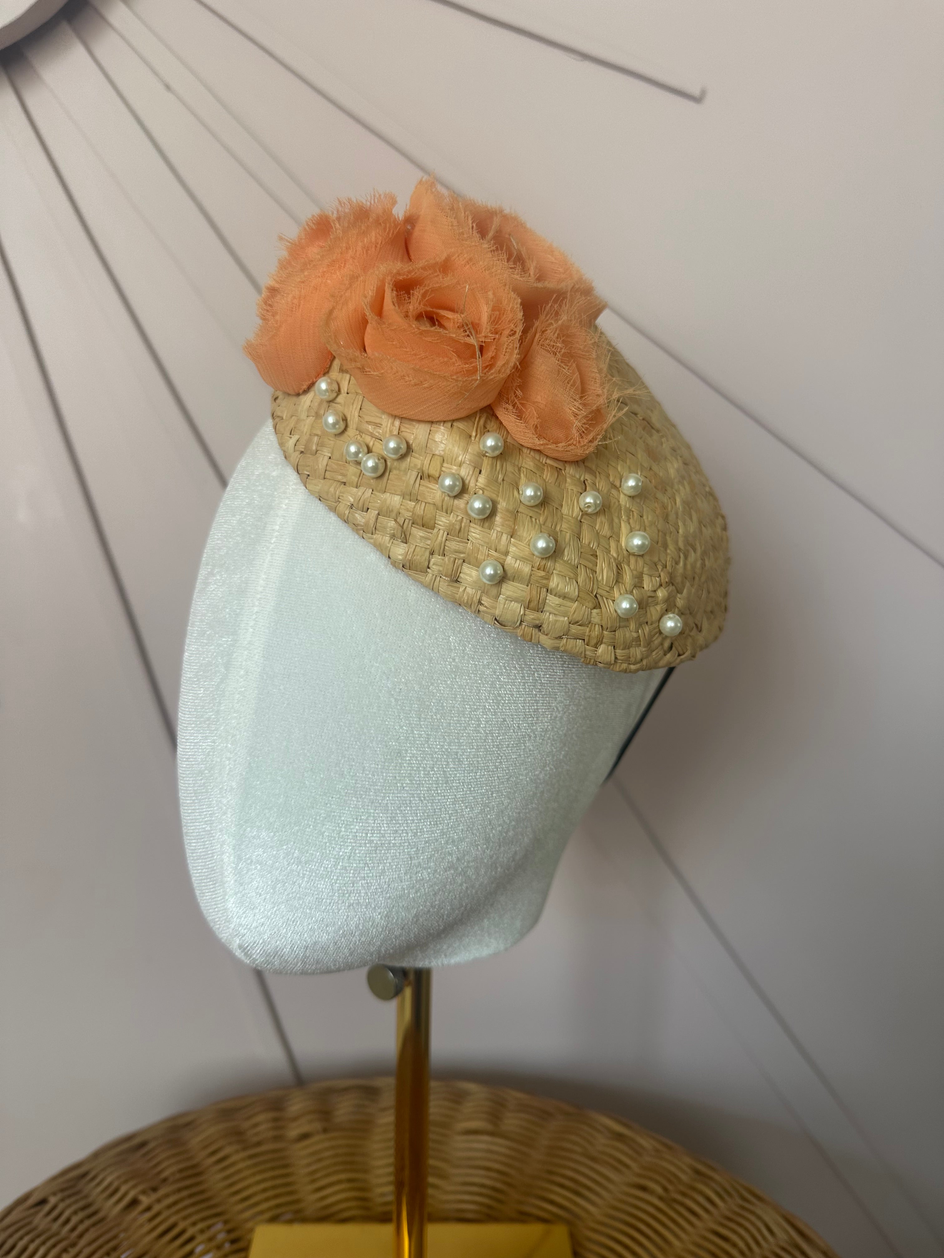 Pale Coral Chiffon Floral Cocktail Hat