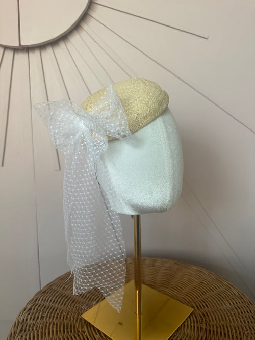 One-of-a-Kind Sustainable Straw Fascinator with Vintage Tulle Bow