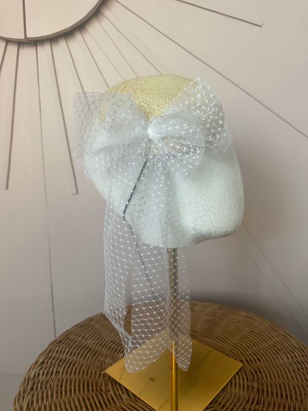 One-of-a-Kind Sustainable Straw Fascinator with Vintage Tulle Bow