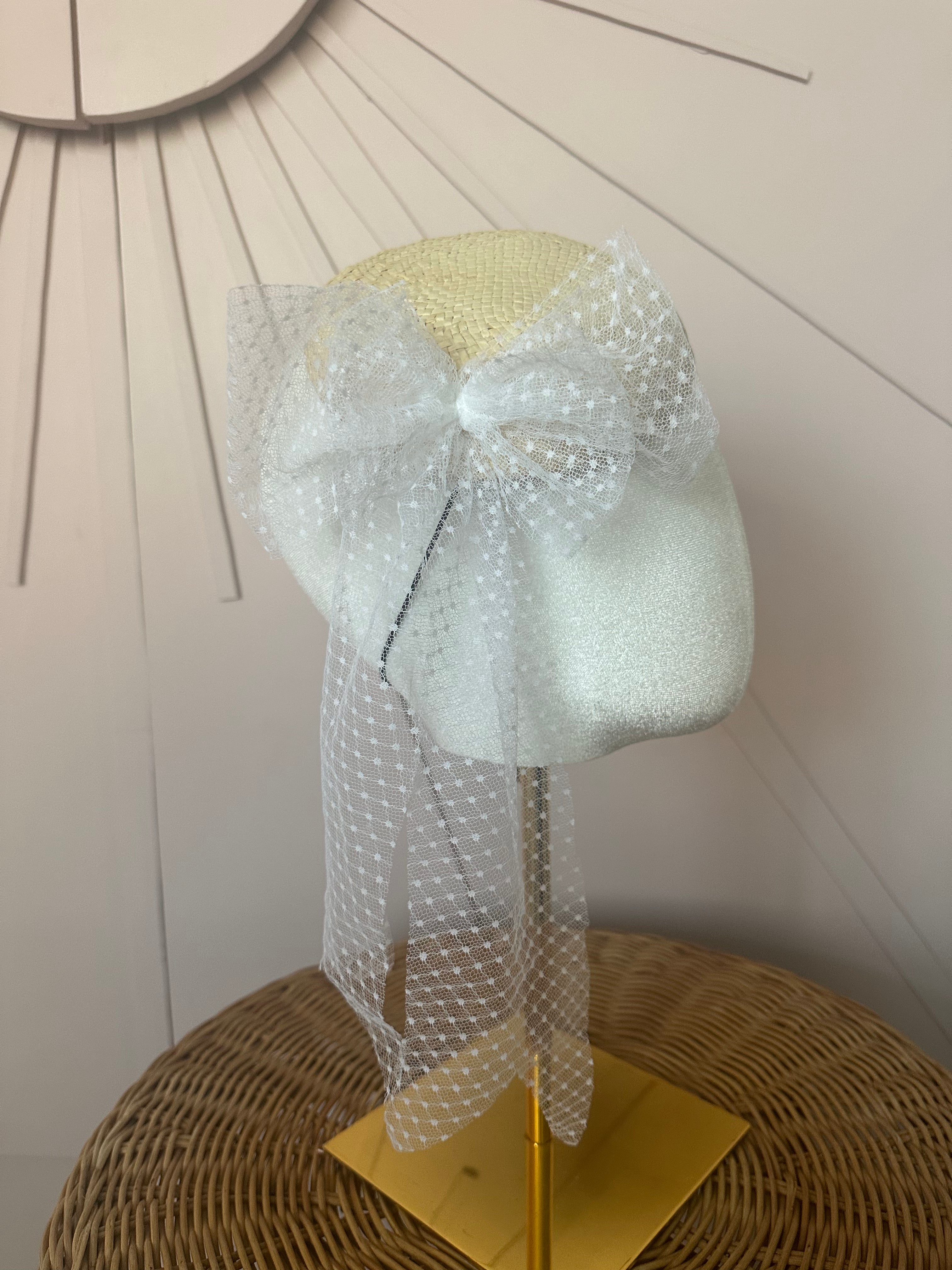 One-of-a-Kind Sustainable Straw Fascinator with Vintage Tulle Bow