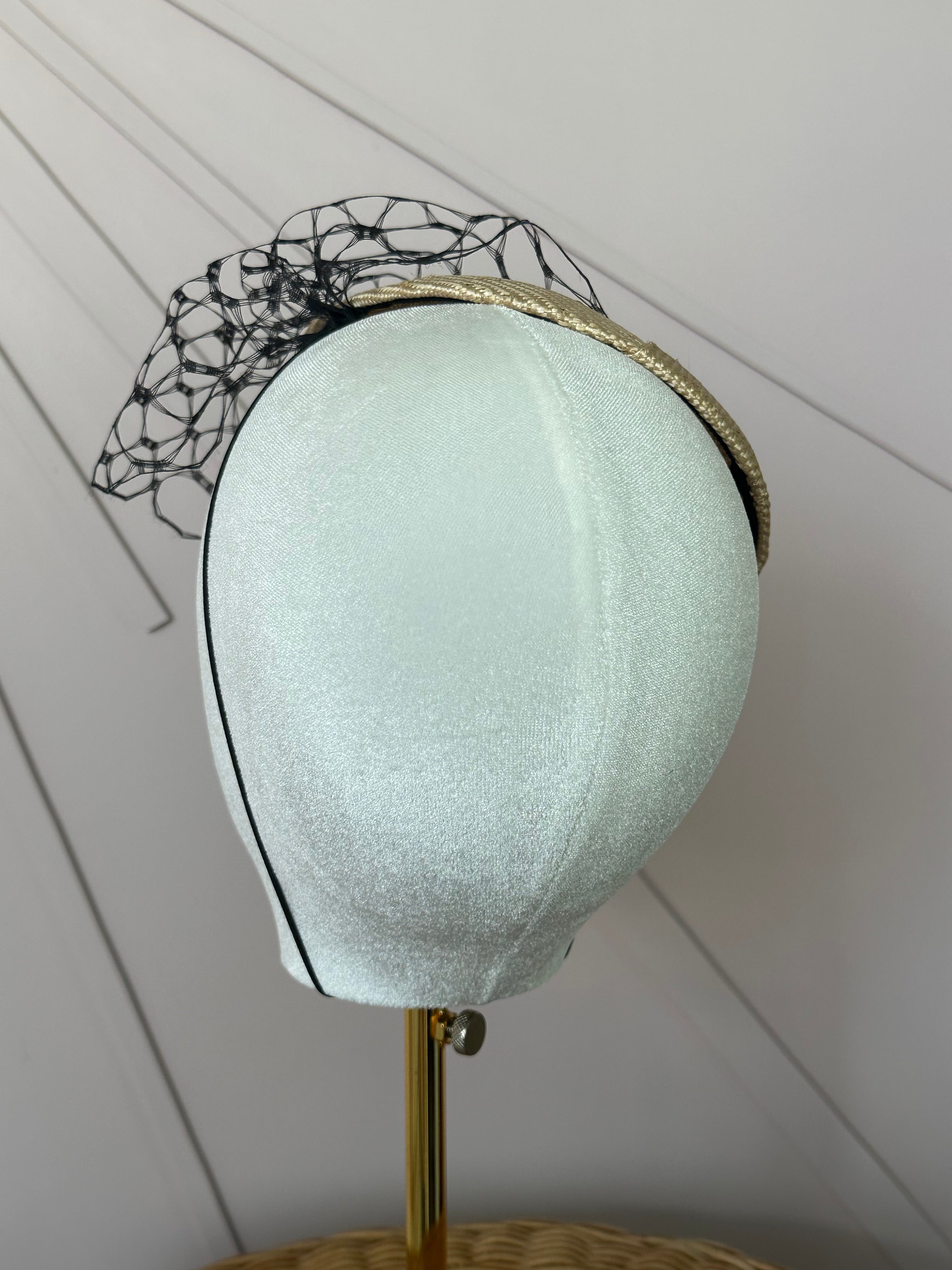 Vintage Sisal Cocktail Hat with Deadstock Russian Veiling | One of a Kind