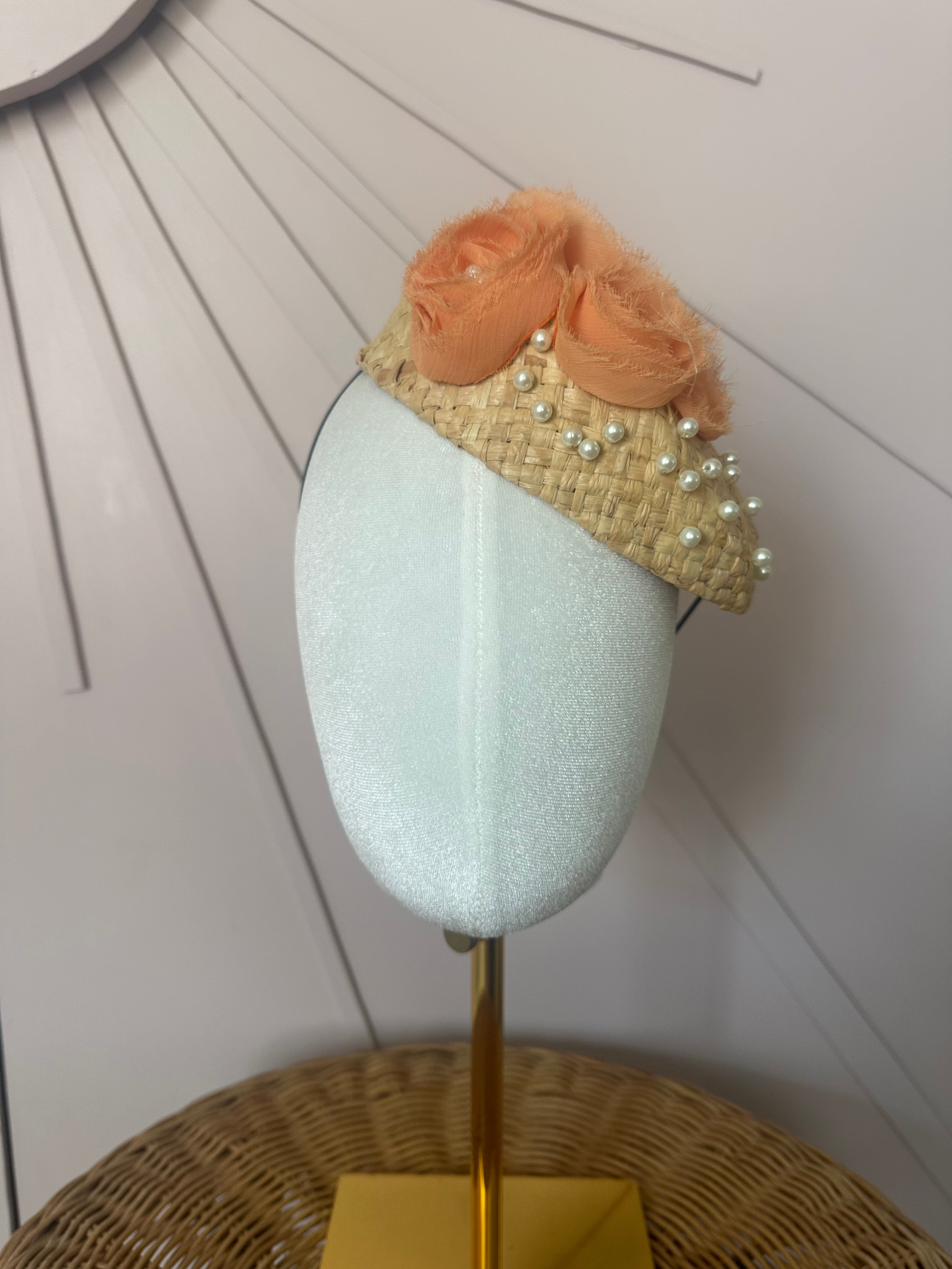 Pale Coral Chiffon Floral Cocktail Hat