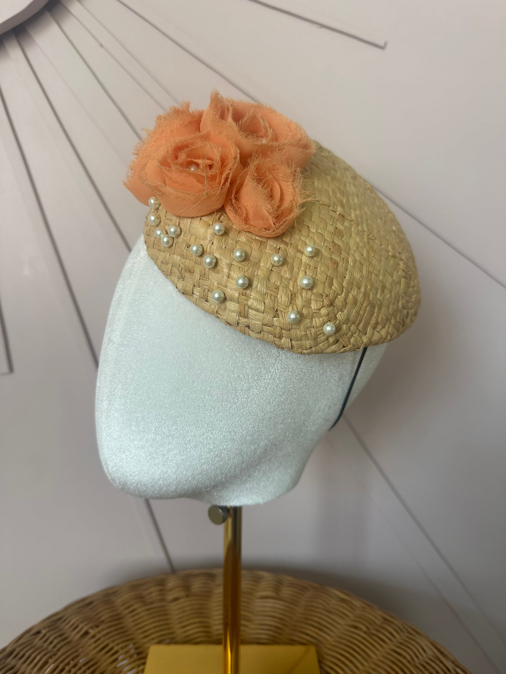 Pale Coral Chiffon Floral Cocktail Hat