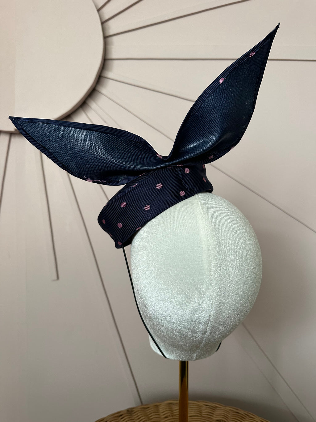 Navy Silk Pillbox Hat with Sculptural Bow