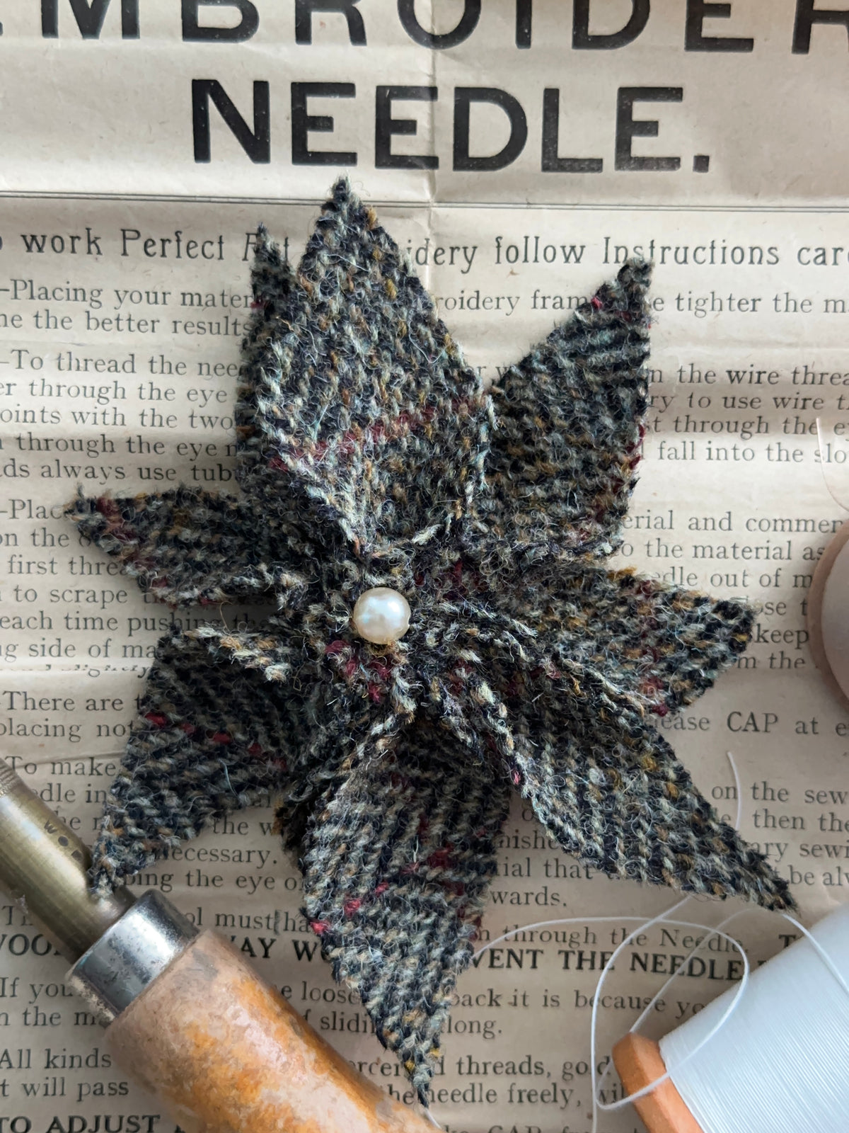 Heritage Tweed Flower Brooch & Hat Embellishment