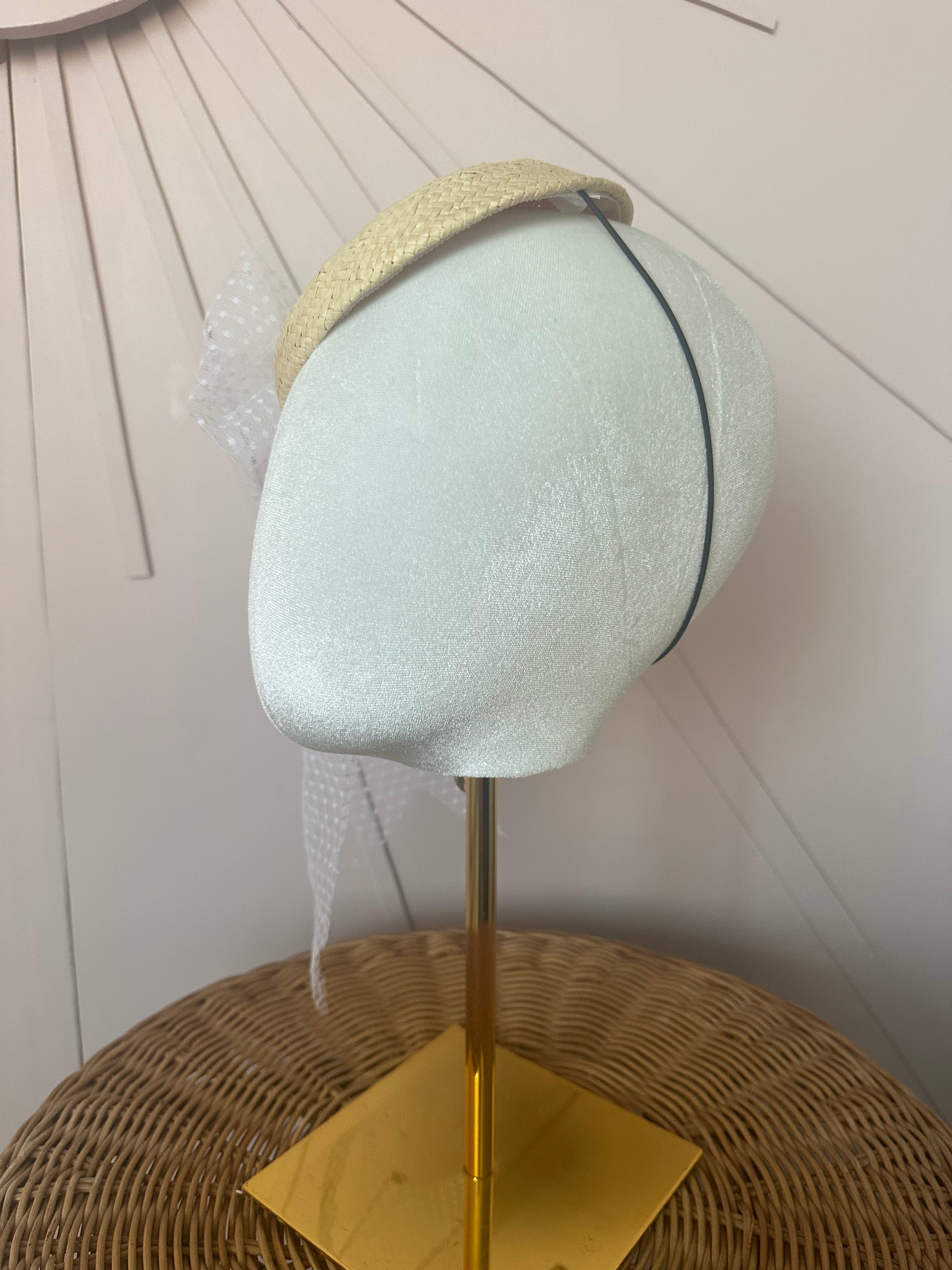 One-of-a-Kind Sustainable Straw Fascinator with Vintage Tulle Bow