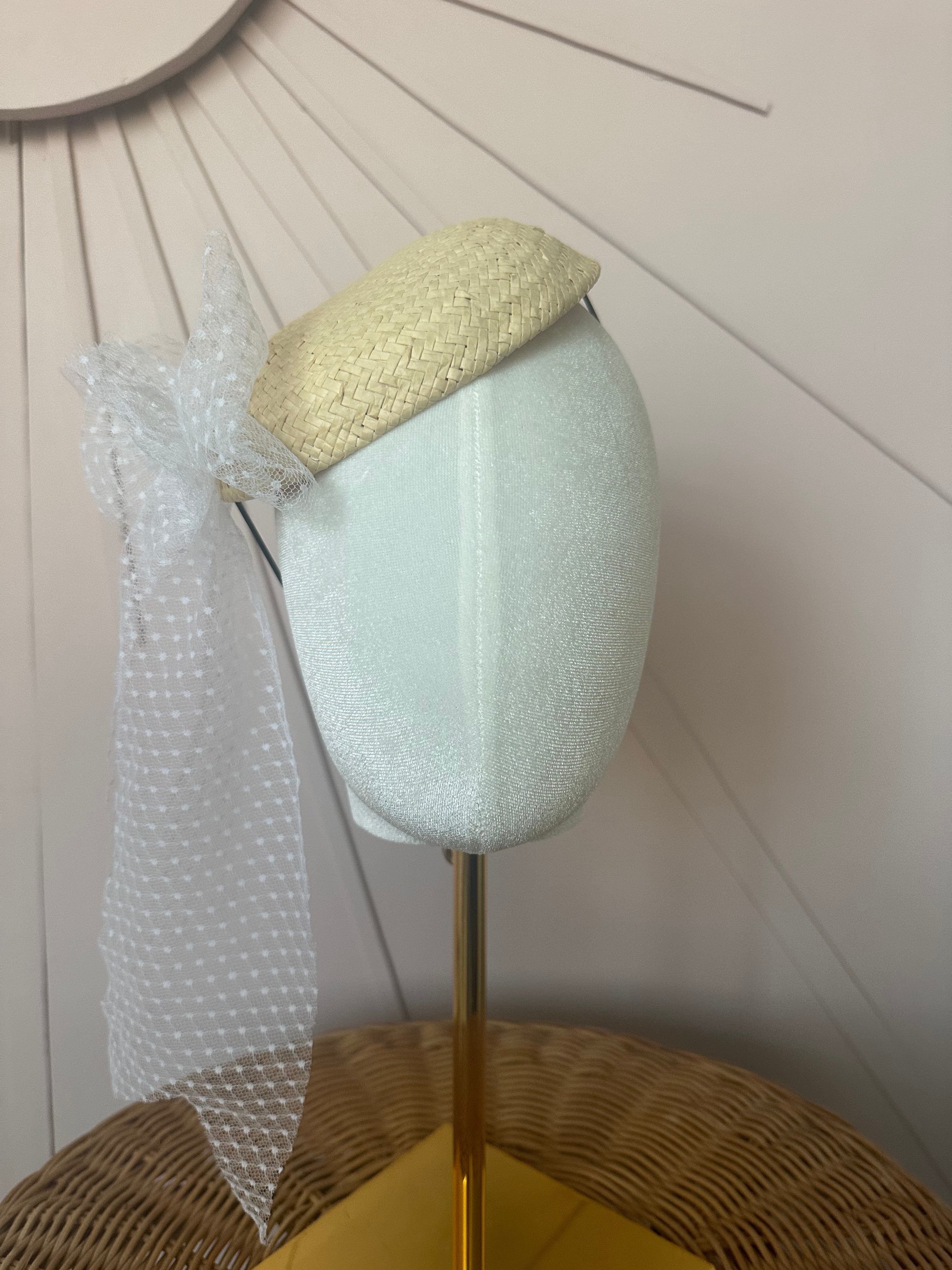 One-of-a-Kind Sustainable Straw Fascinator with Vintage Tulle Bow